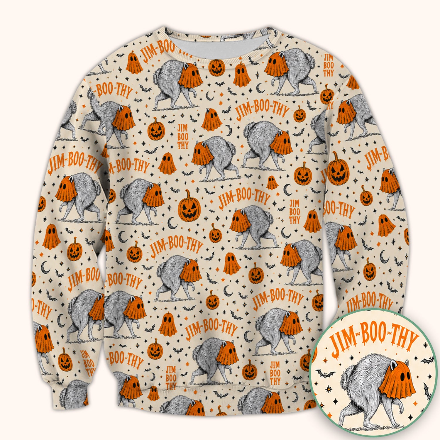 Funny Halloween Ghost Jimothy Pattern Scrub Top, Comfortable Scrubs for Nurses