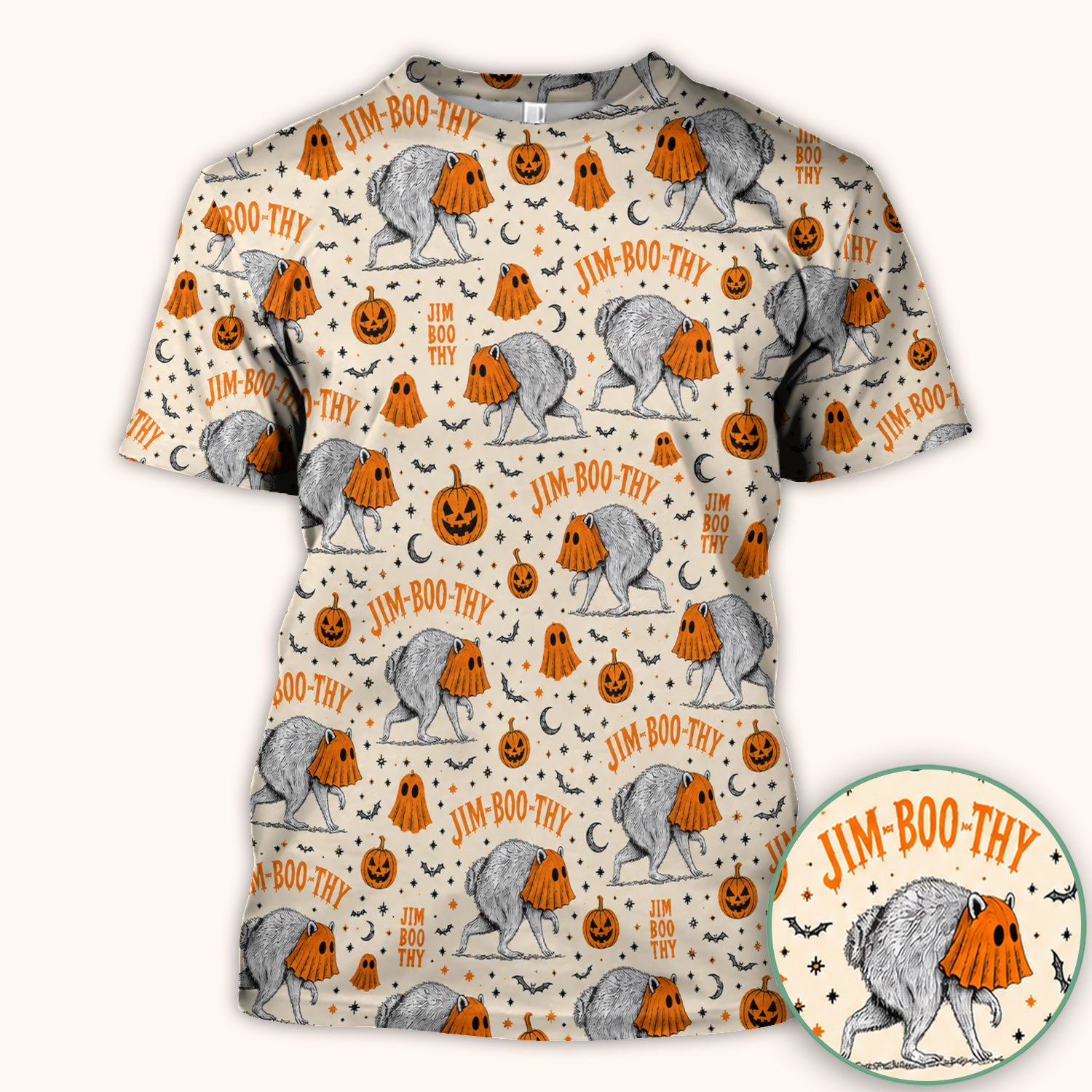 Funny Halloween Ghost Jimothy Pattern Scrub Top, Comfortable Scrubs for Nurses