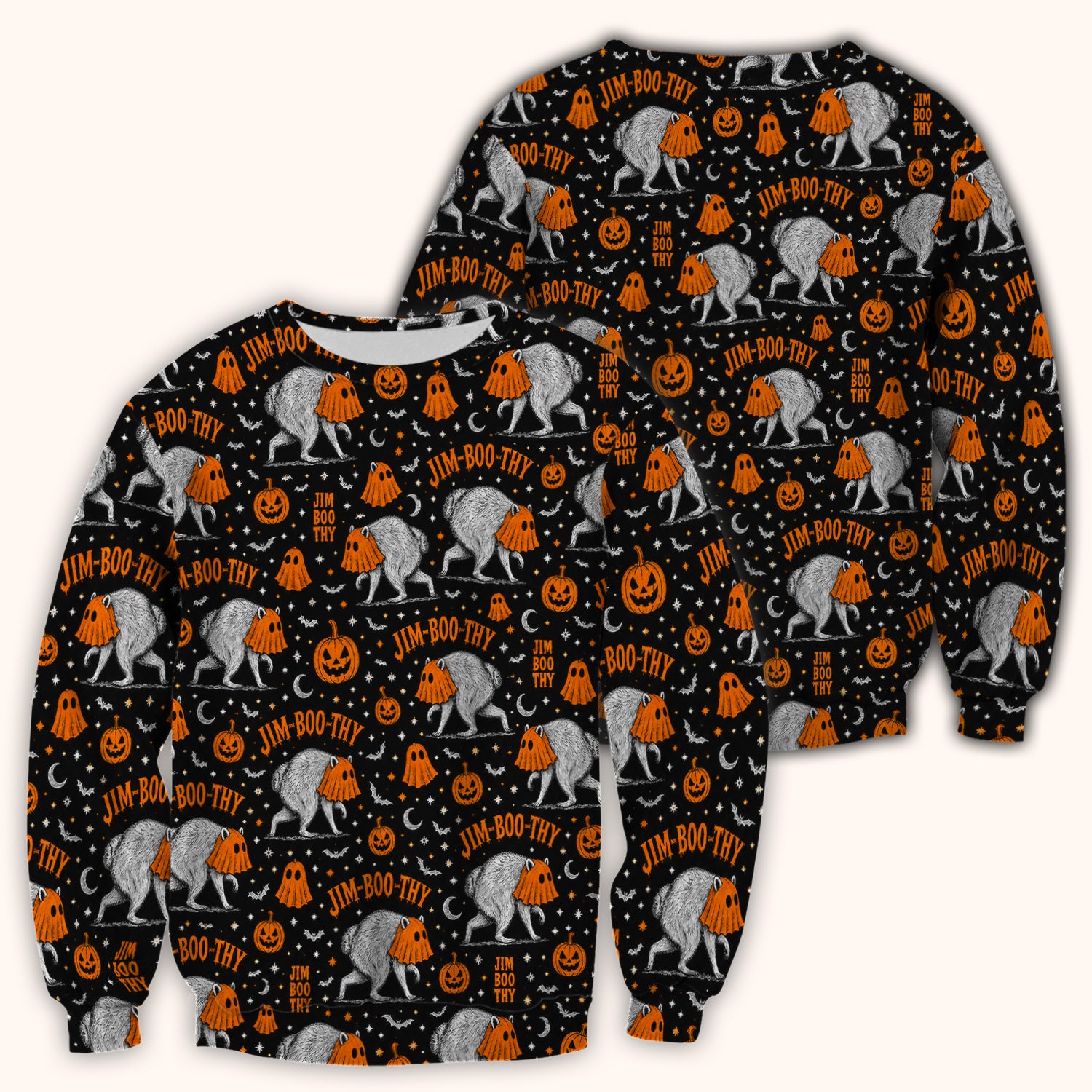 Funny Halloween Ghost Jimothy Pattern Scrub Top, Comfortable Scrubs for Nurses