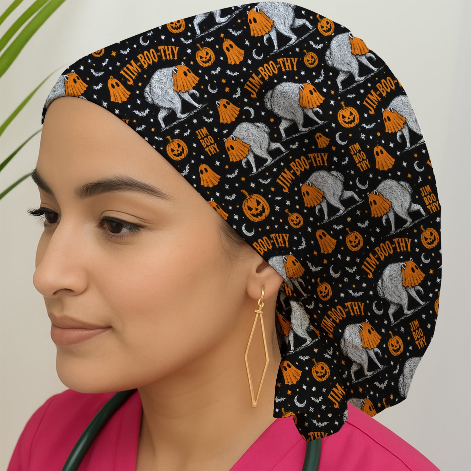 Funny Halloween Ghost Jimothy Pattern Scrub Cap, Surgical Caps for Doctors