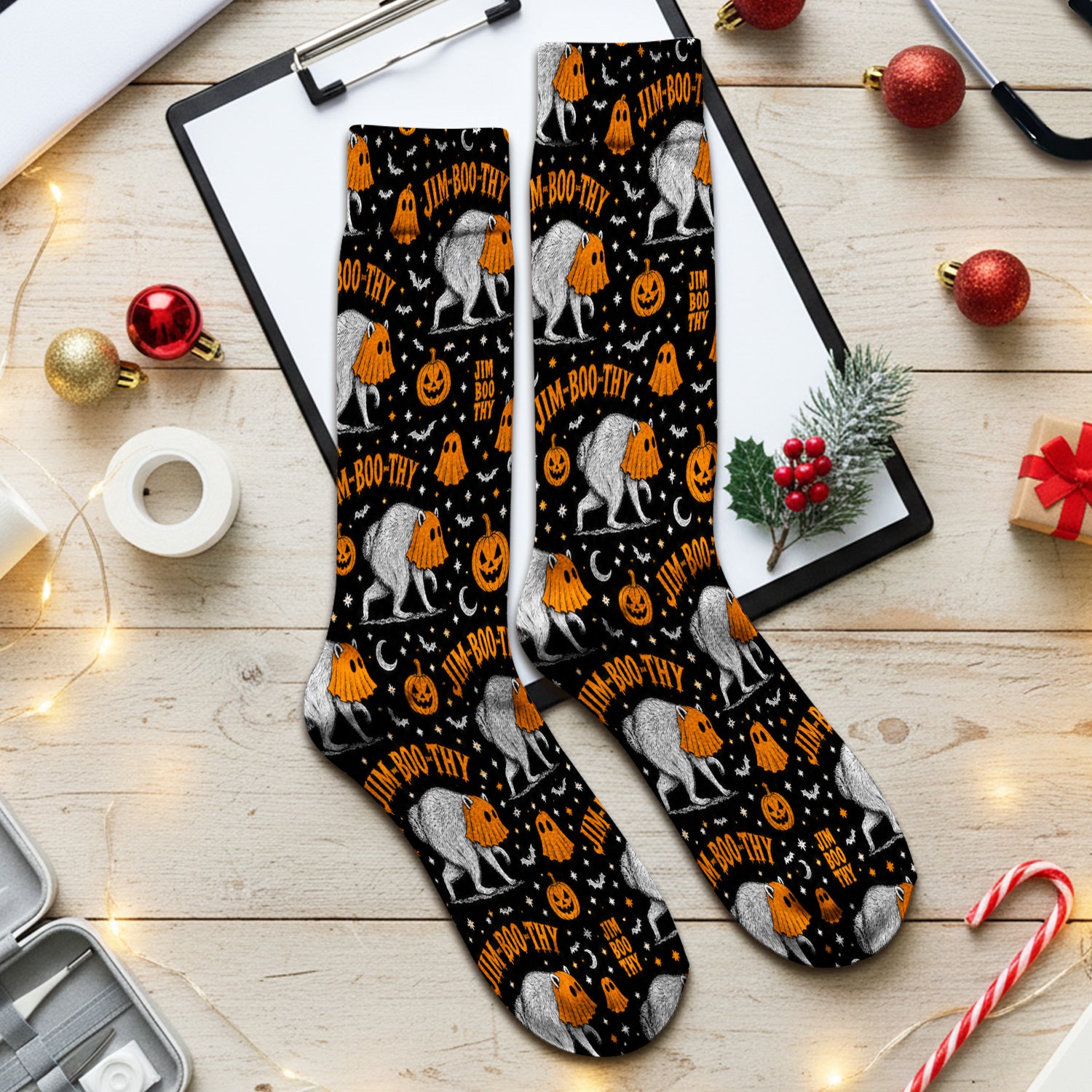 Funny Halloween Ghost Jimothy Pattern Socks, Adult Socks for Men and Women