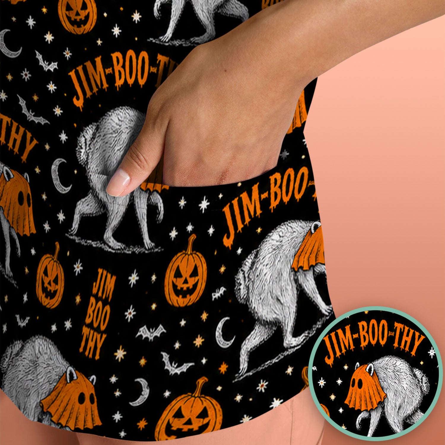 Funny Halloween Ghost Jimothy Pattern Scrub Top, Comfortable Scrubs for Nurses