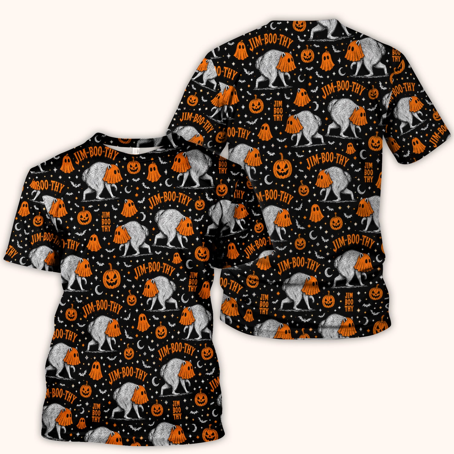 Funny Halloween Ghost Jimothy Pattern Scrub Top, Comfortable Scrubs for Nurses