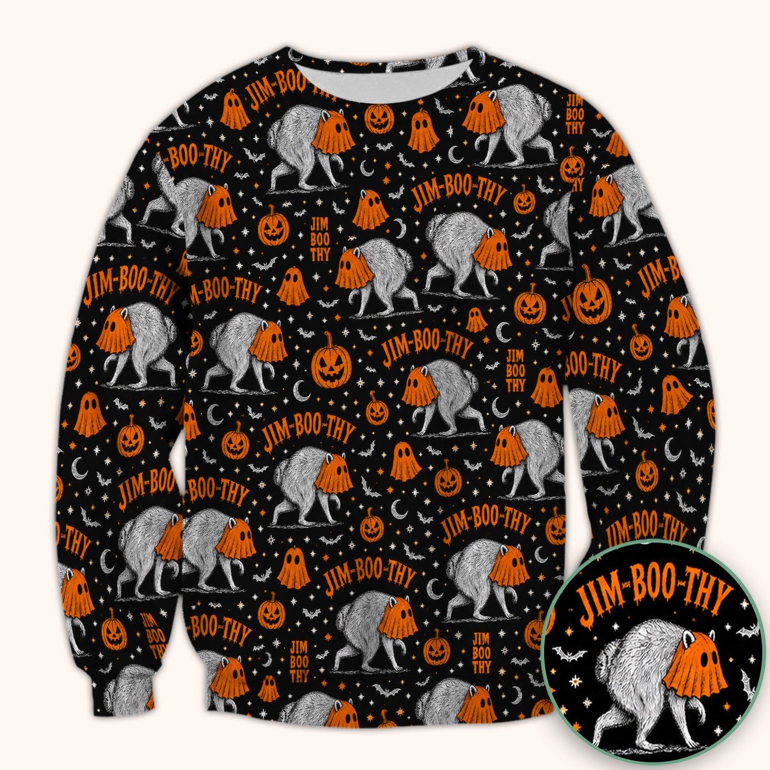 Funny Halloween Ghost Jimothy Pattern Scrub Top, Comfortable Scrubs for Nurses