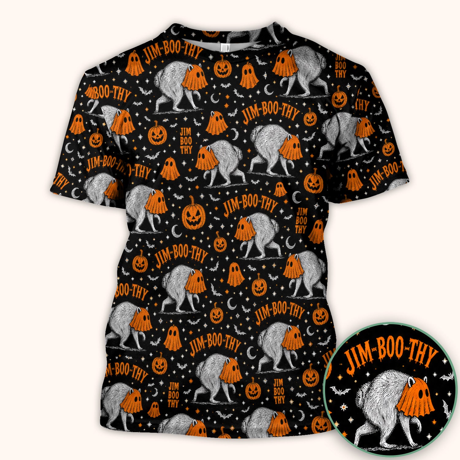 Funny Halloween Ghost Jimothy Pattern Scrub Top, Comfortable Scrubs for Nurses