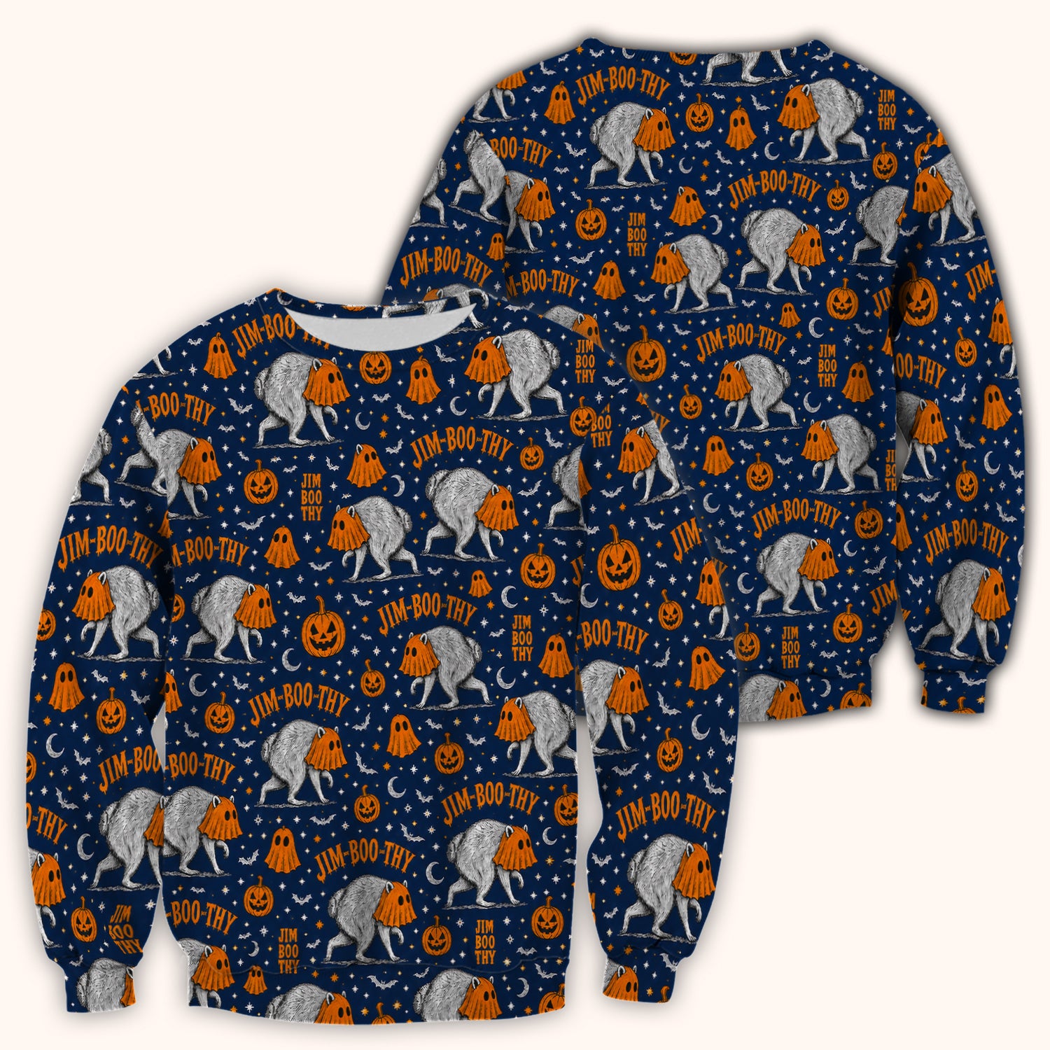 Funny Halloween Ghost Jimothy Pattern Scrub Top, Comfortable Scrubs for Nurses