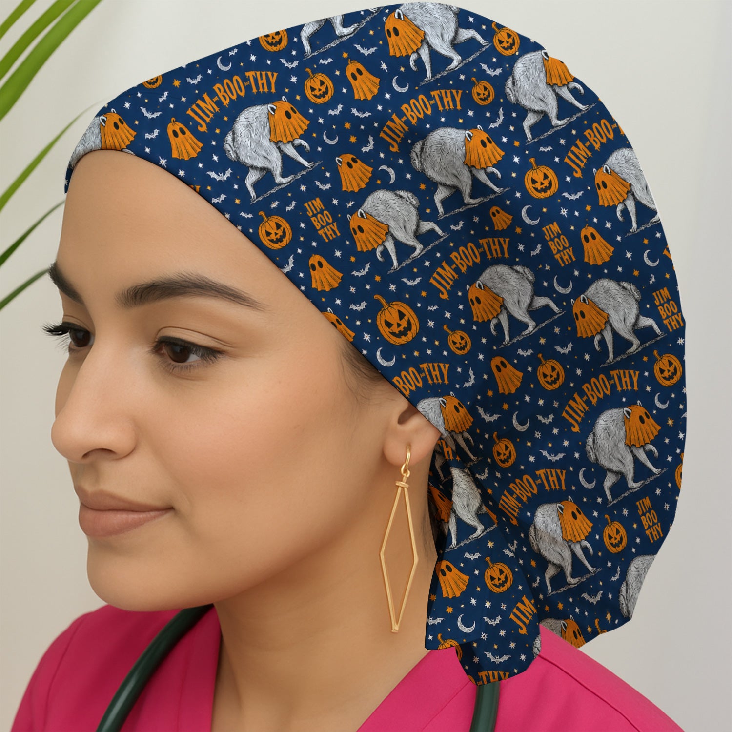 Funny Halloween Ghost Jimothy Pattern Scrub Cap, Surgical Caps for Doctors
