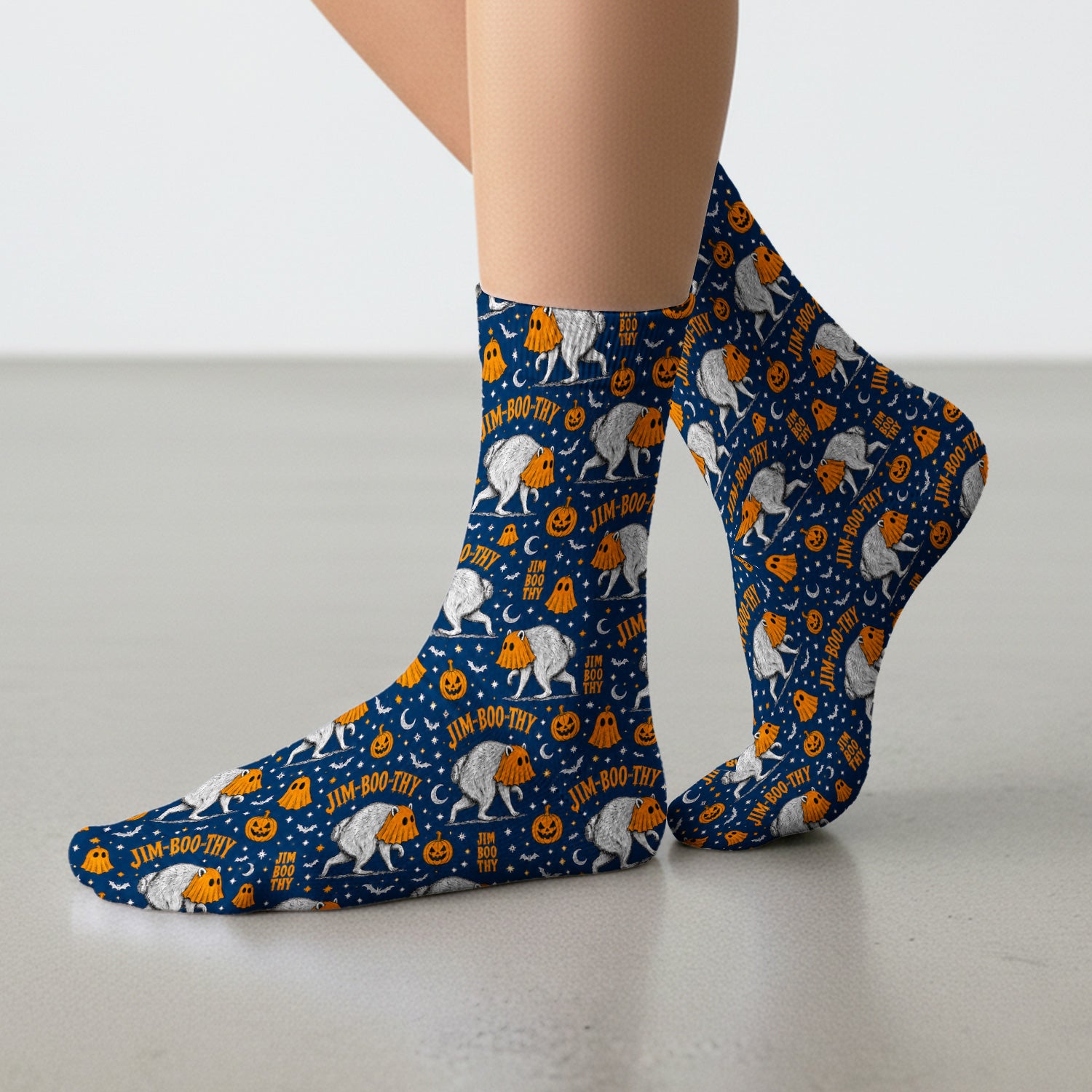 Funny Halloween Ghost Jimothy Pattern Socks, Adult Socks for Men and Women