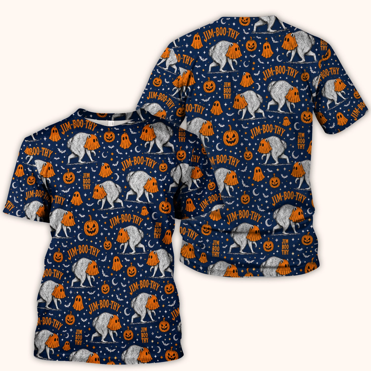 Funny Halloween Ghost Jimothy Pattern Scrub Top, Comfortable Scrubs for Nurses