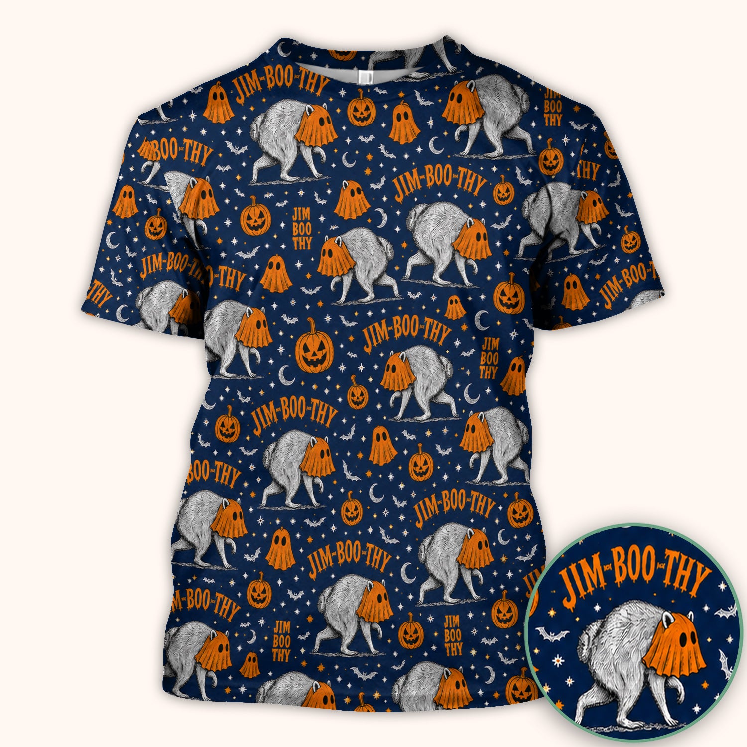 Funny Halloween Ghost Jimothy Pattern Scrub Top, Comfortable Scrubs for Nurses