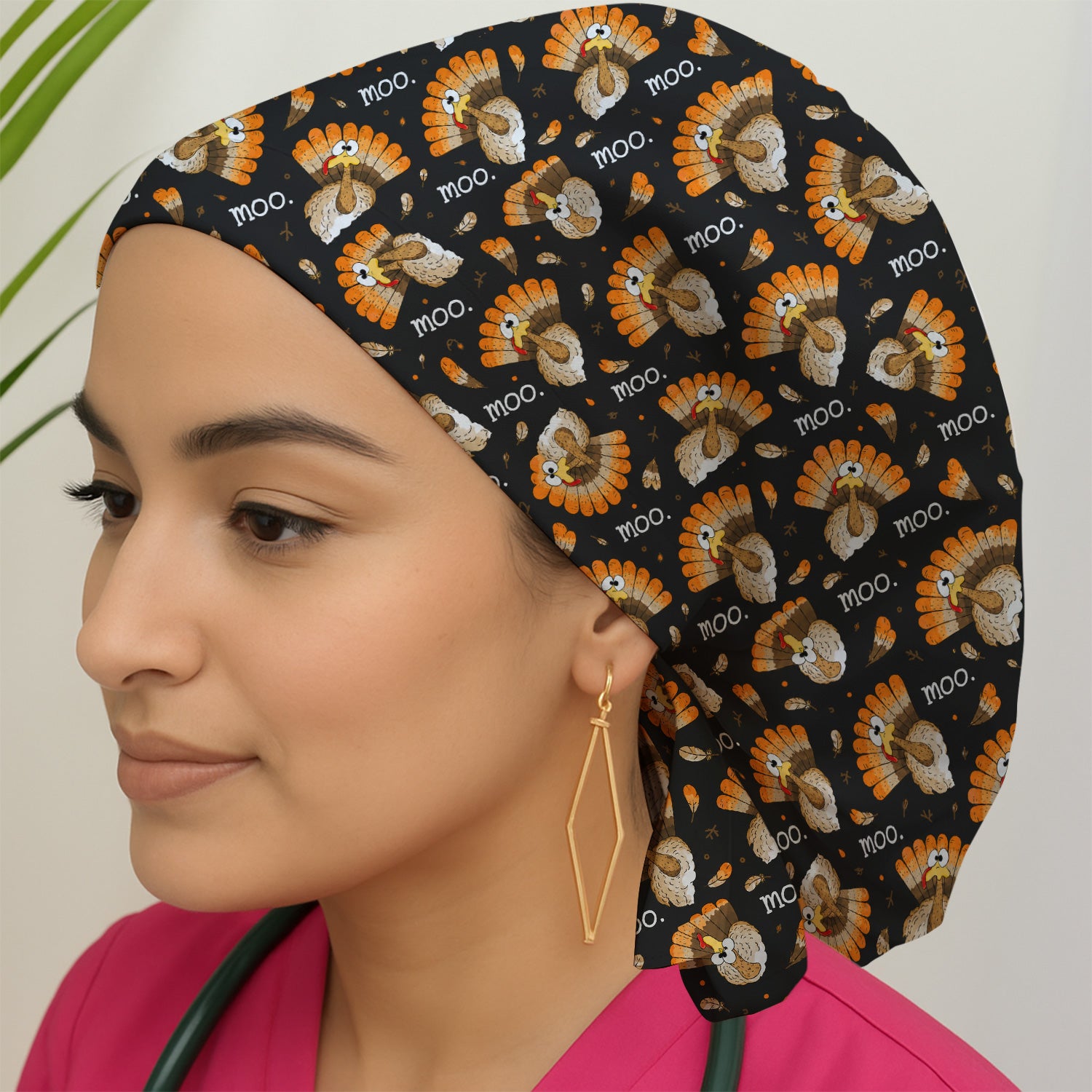Funny Thanksgiving Moo Turkey Scrub Cap, Surgical Caps for Doctors