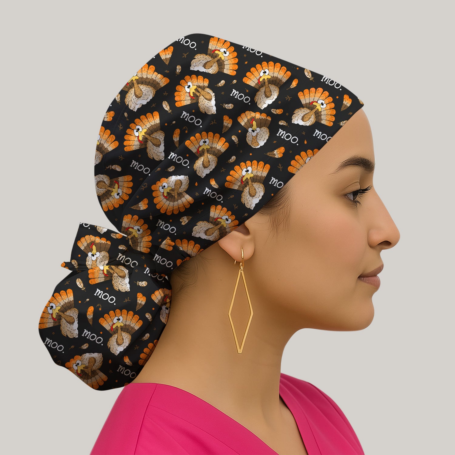 Funny Thanksgiving Moo Turkey Scrub Cap, Surgical Caps for Doctors