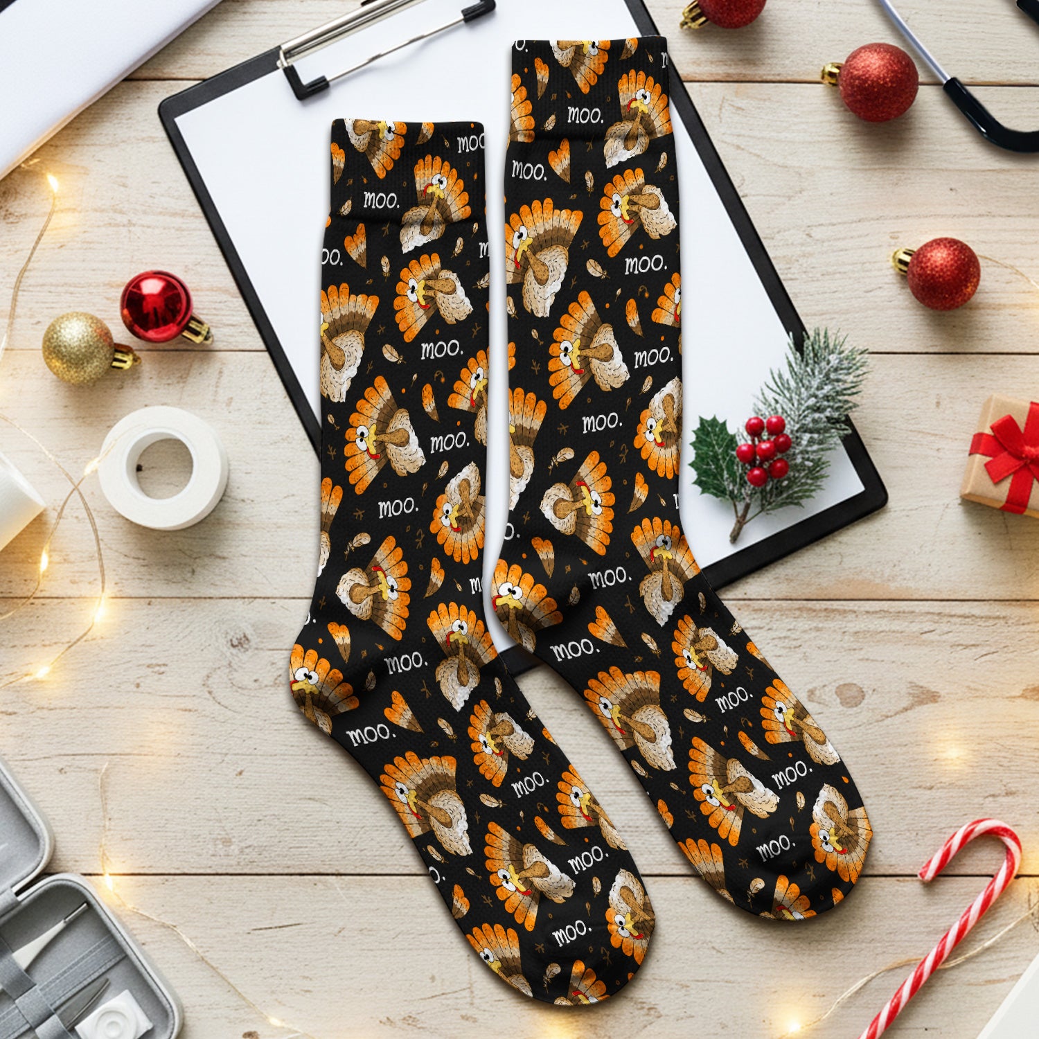 Funny Thanksgiving Moo Turkey Socks, Adult Socks for Men and Women