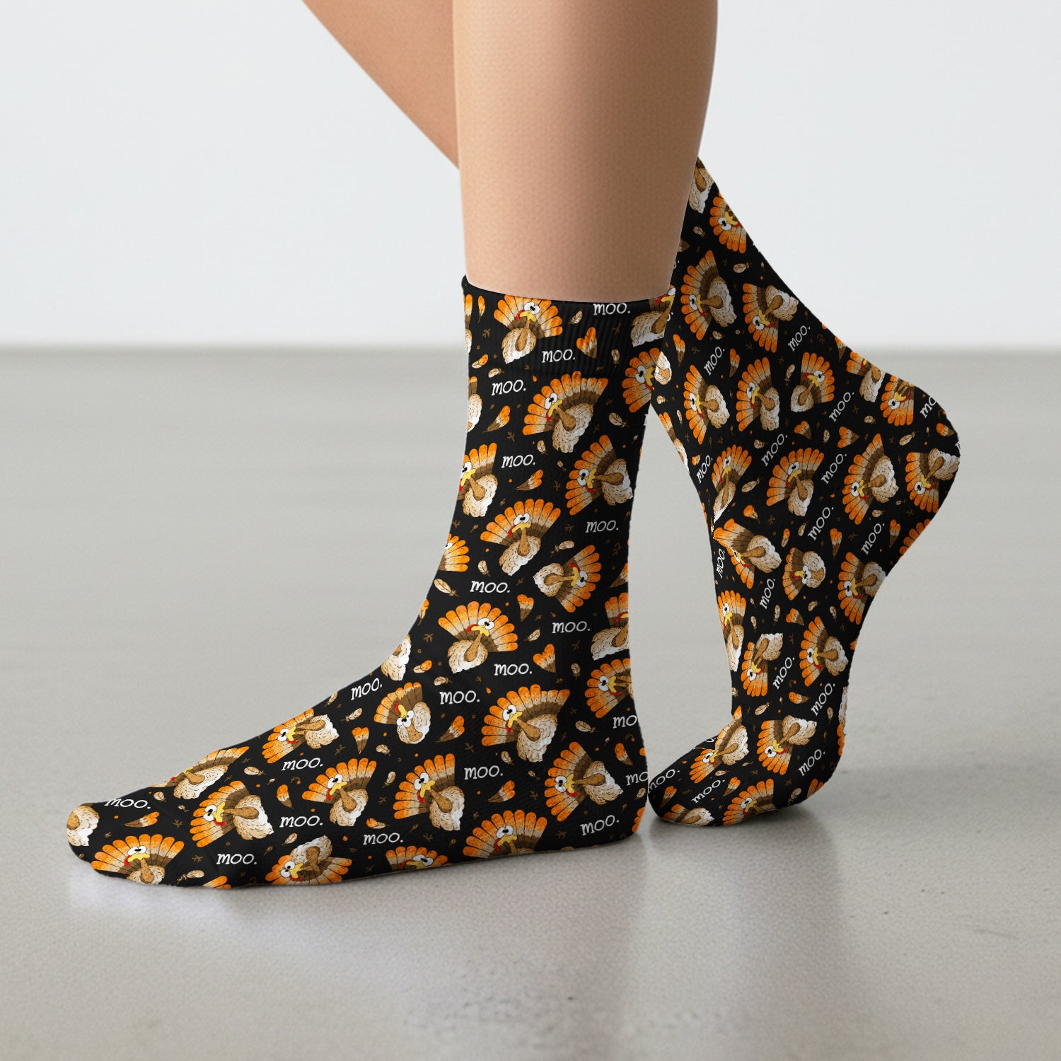 Funny Thanksgiving Moo Turkey Socks, Adult Socks for Men and Women