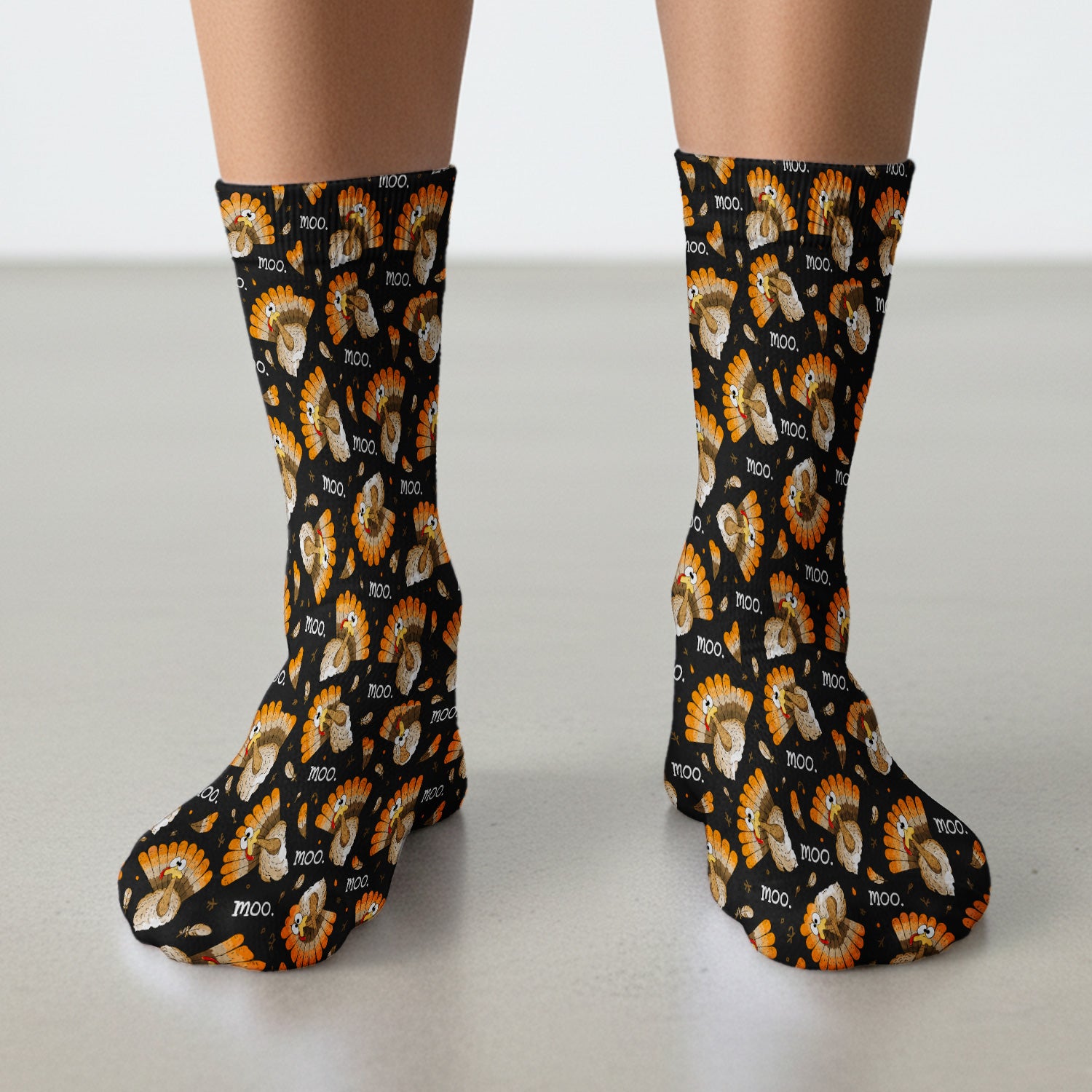 Funny Thanksgiving Moo Turkey Socks, Adult Socks for Men and Women