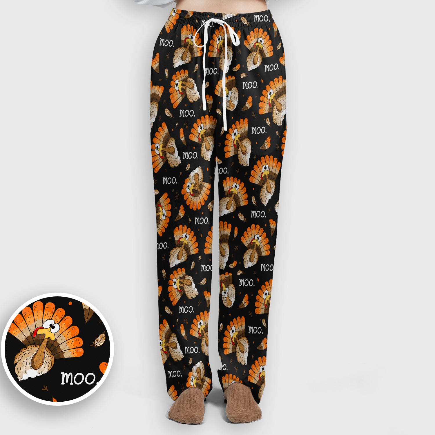 Funny Thanksgiving Moo Turkey Scrub Set, Scrub Pants and V Neck Top