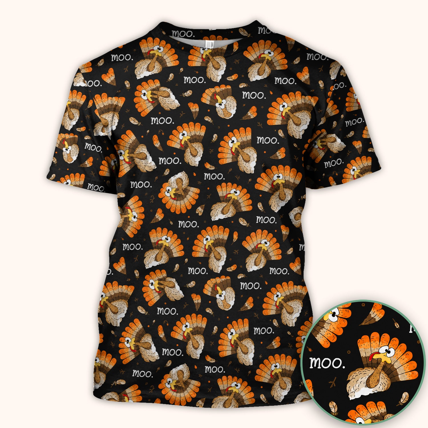 Funny Thanksgiving Moo Turkey Scrub Top, Comfortable Scrubs for Nurses