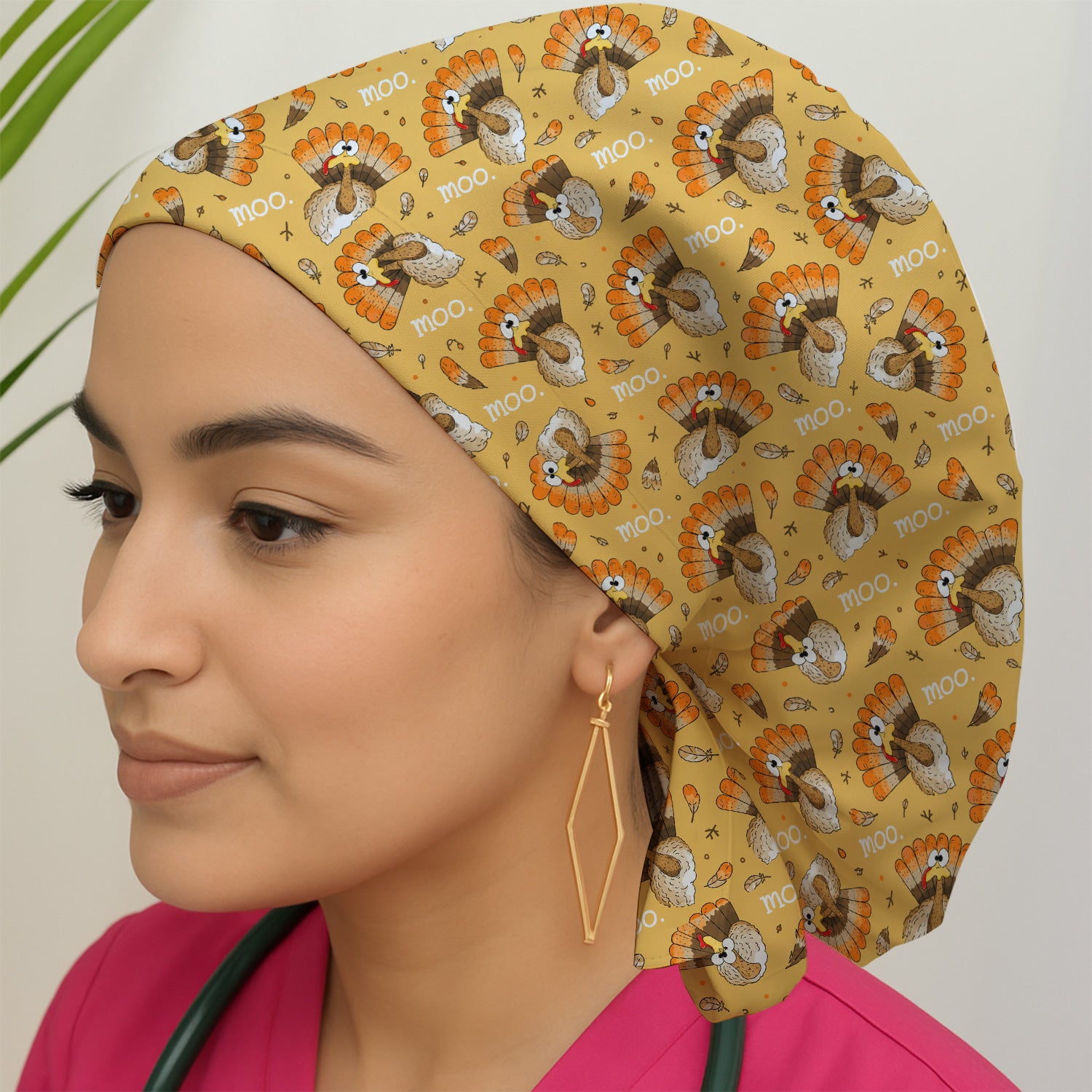 Funny Thanksgiving Moo Turkey Scrub Cap, Surgical Caps for Doctors
