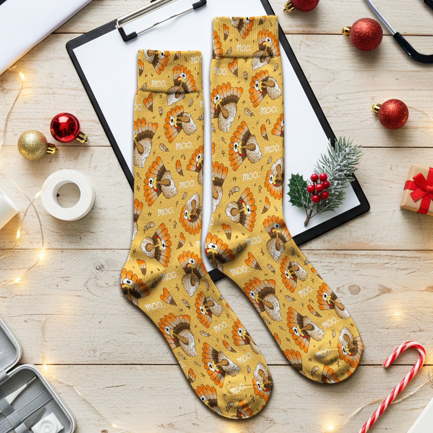 Funny Thanksgiving Moo Turkey Socks, Adult Socks for Men and Women