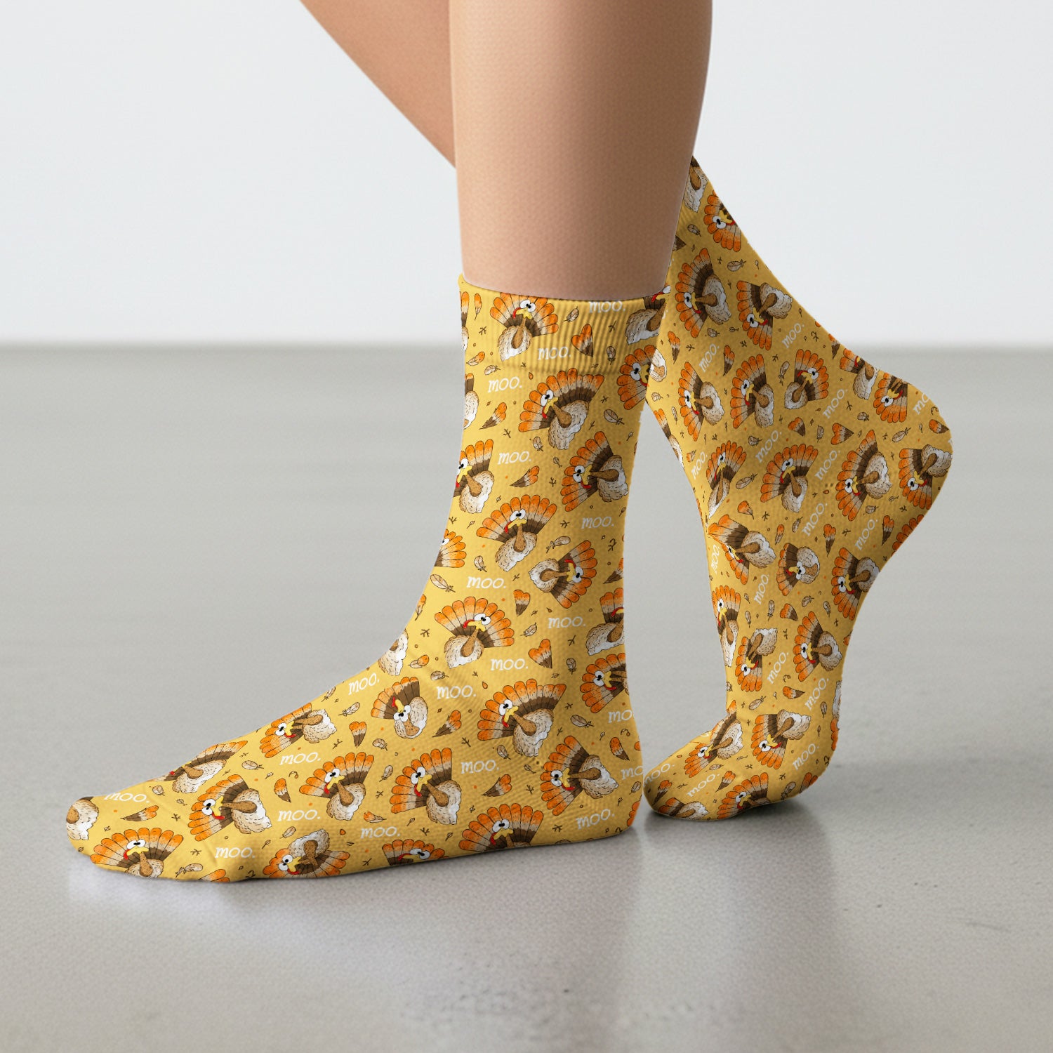 Funny Thanksgiving Moo Turkey Socks, Adult Socks for Men and Women