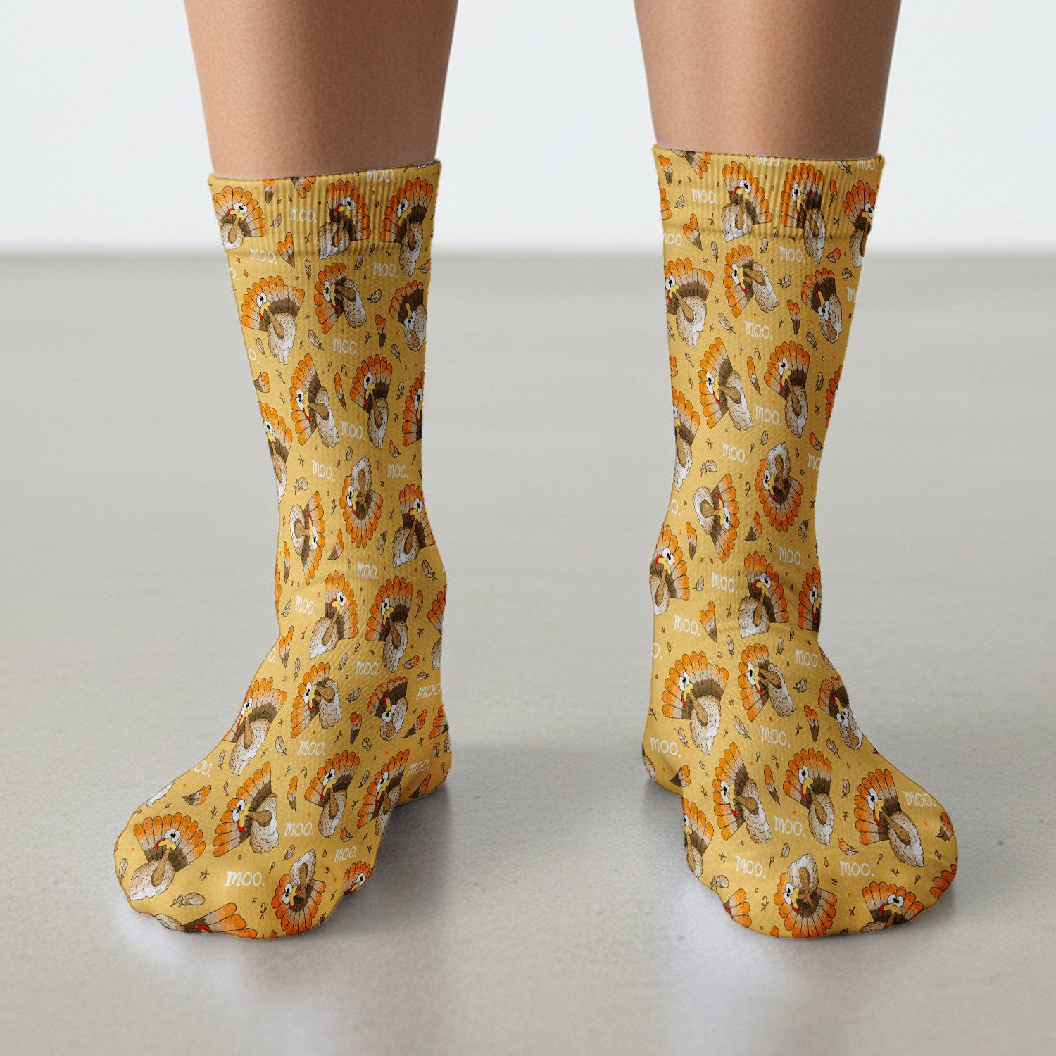 Funny Thanksgiving Moo Turkey Socks, Adult Socks for Men and Women