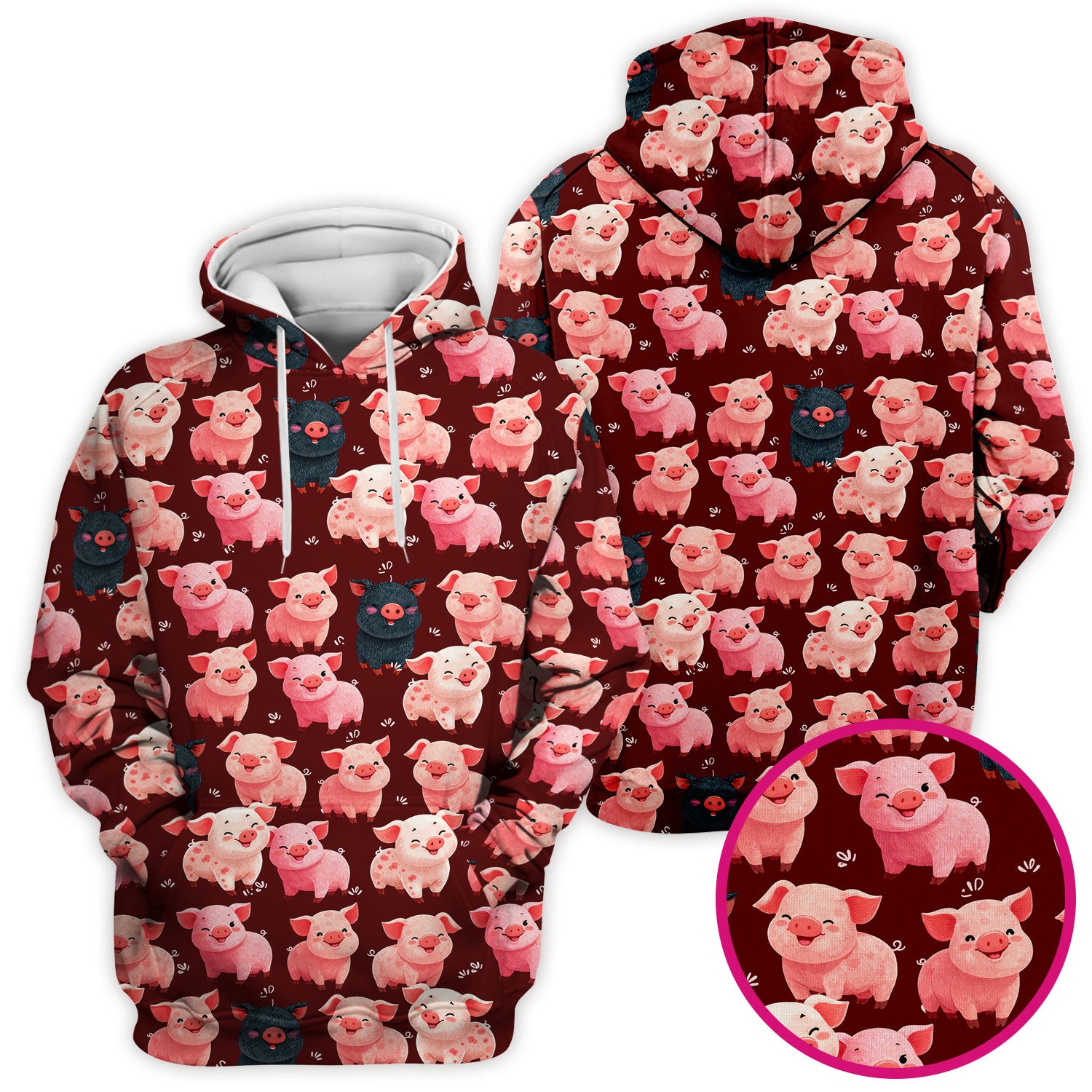 Funny Farm Pig Cartoon Pattern Scrub Top, Comfortable Scrubs for Nurses