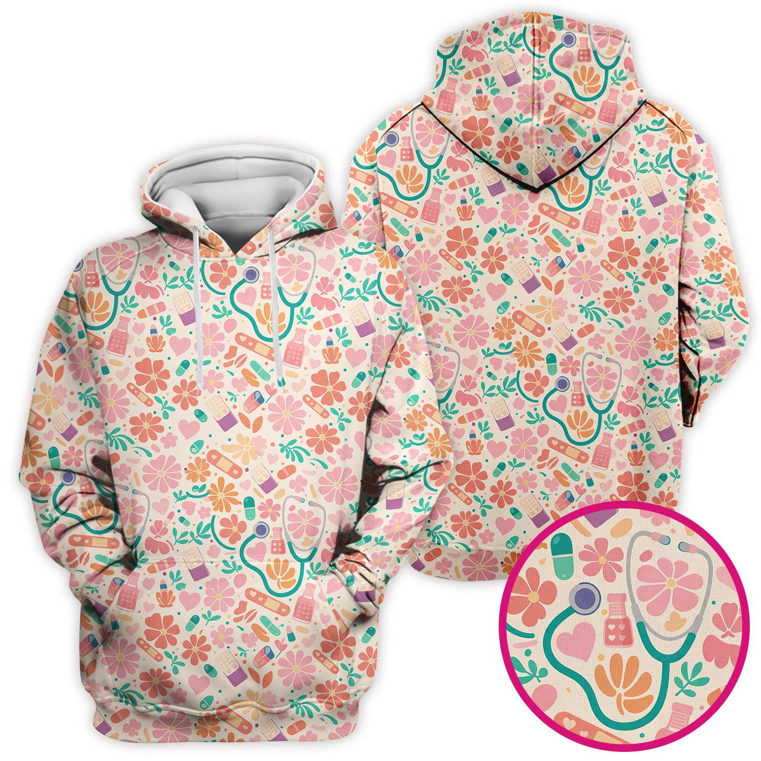 Cute Medical Floral Pattern Scrub Top, Comfortable Scrubs For Nurses