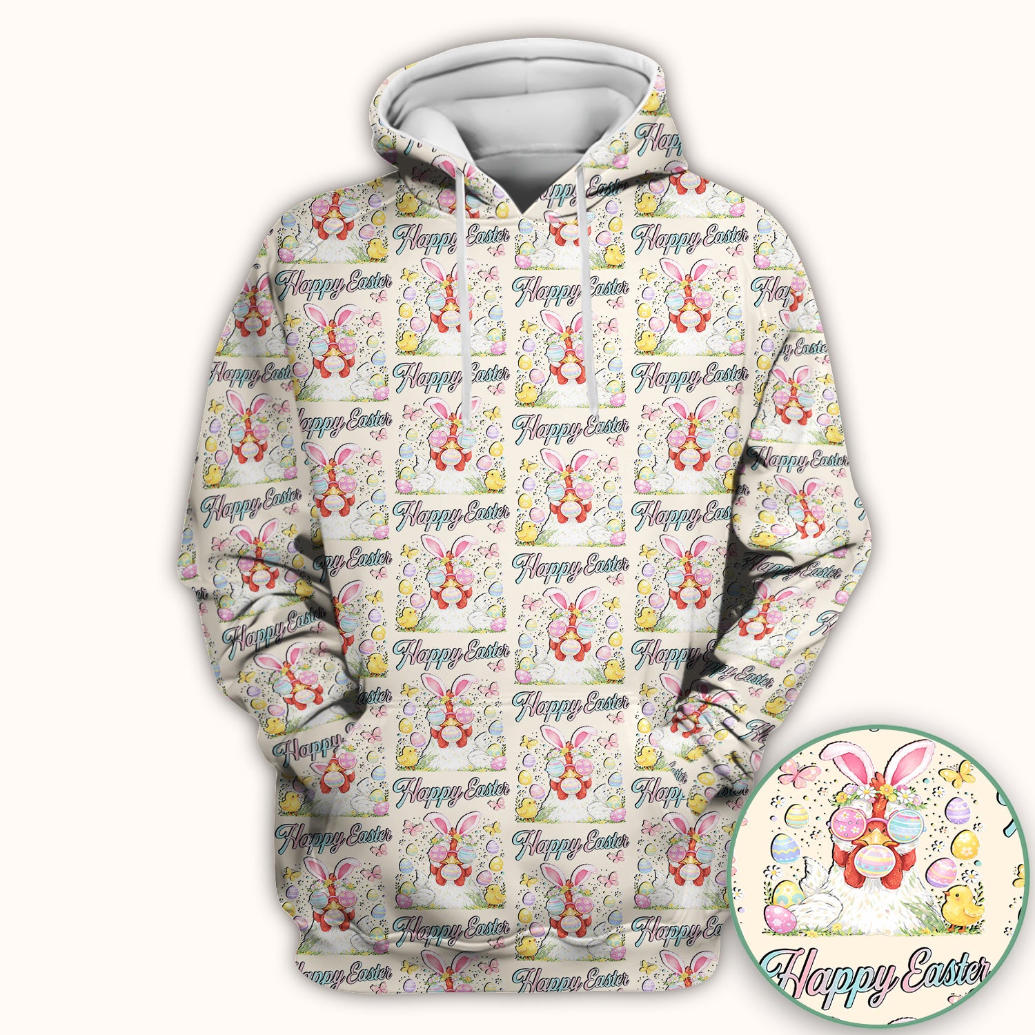 Happy Easter Bunny Eggs Pattern Scrub Top, Comfortable Scrubs for Nurses