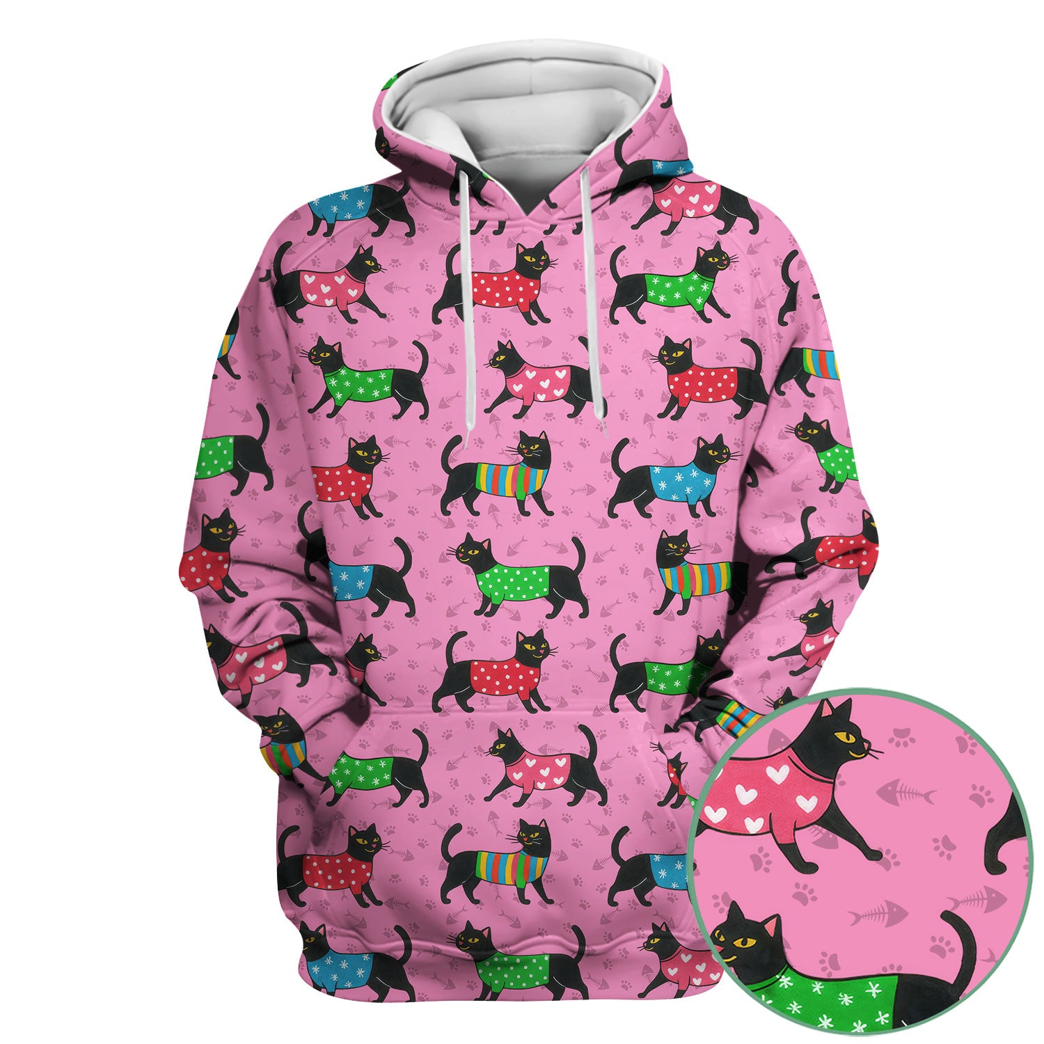 Cat Scrub Top for Women - Cute Black Cat Print Nurse Shirt - Colorful Kitty Medical Scrubs Gift for CNA RN Doctor