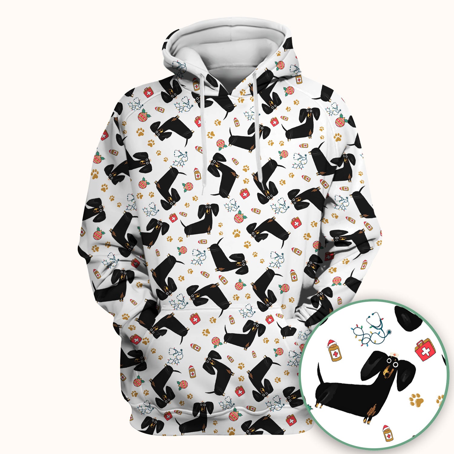 Funny Wiener Dog Scrub Top for Nurses - Cute Black Dachshund Medical Shirt - Dog Lover Nursing Uniform Gift for Women
