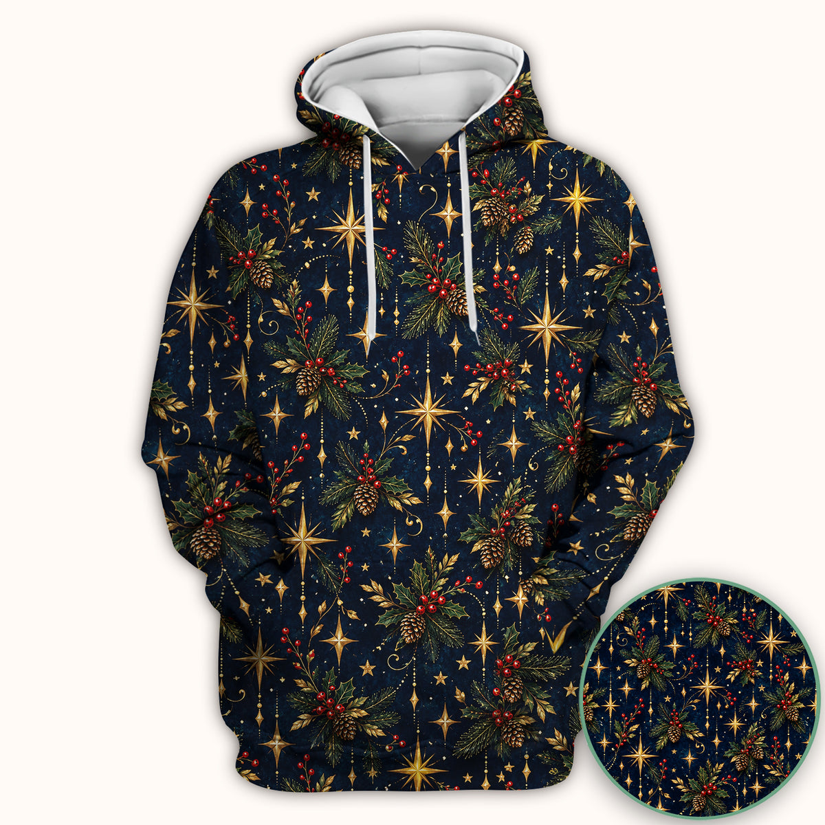 Elegant Christmas Gold Stars and Pinecones Pattern Scrub Top, Comfortable Scrubs for Nurses