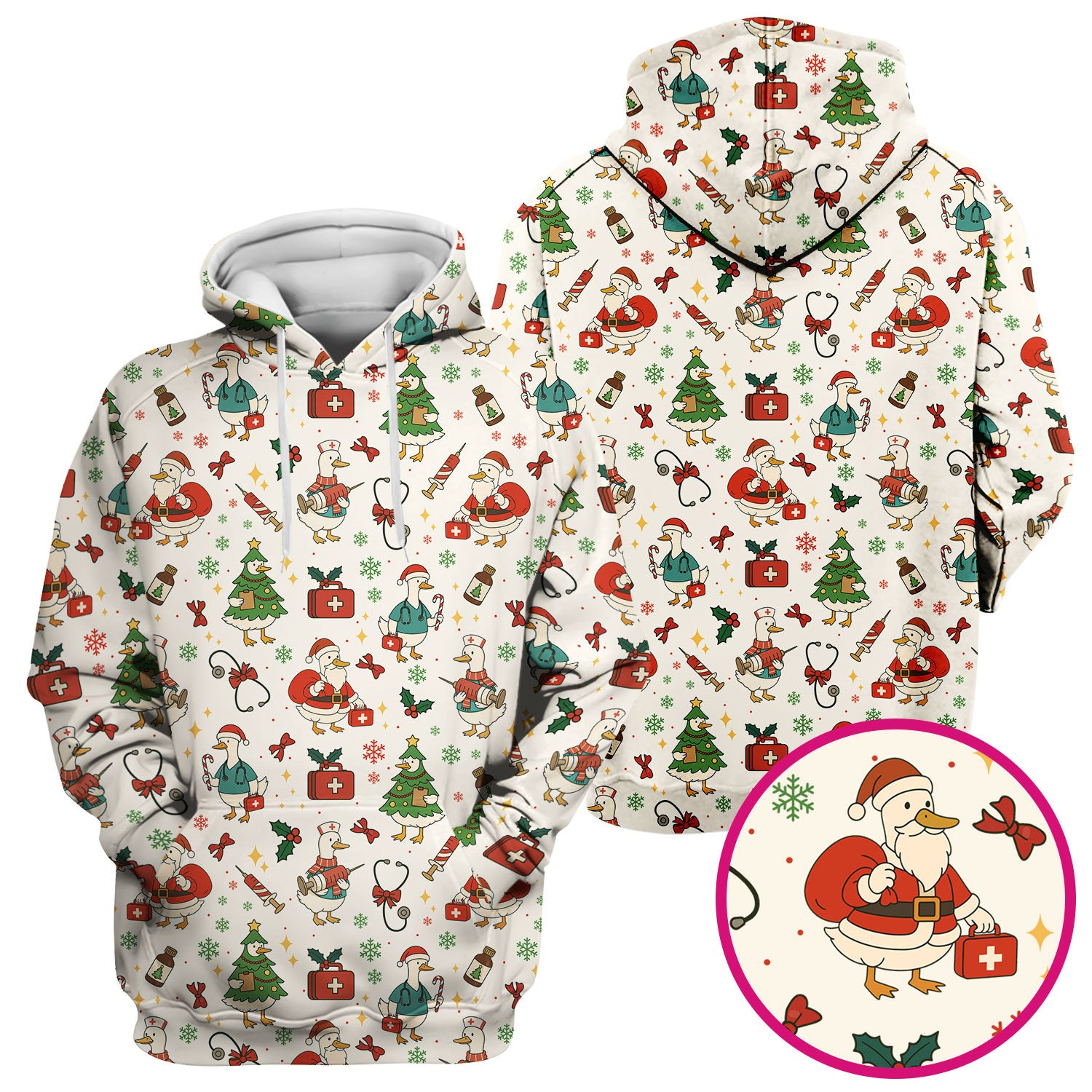 Funny Christmas Duck Nurse Scrub Top - Cute Santa Pattern Holiday Shirt for Women - Festive Nursing Outfit Gift for RN LPN CNA
