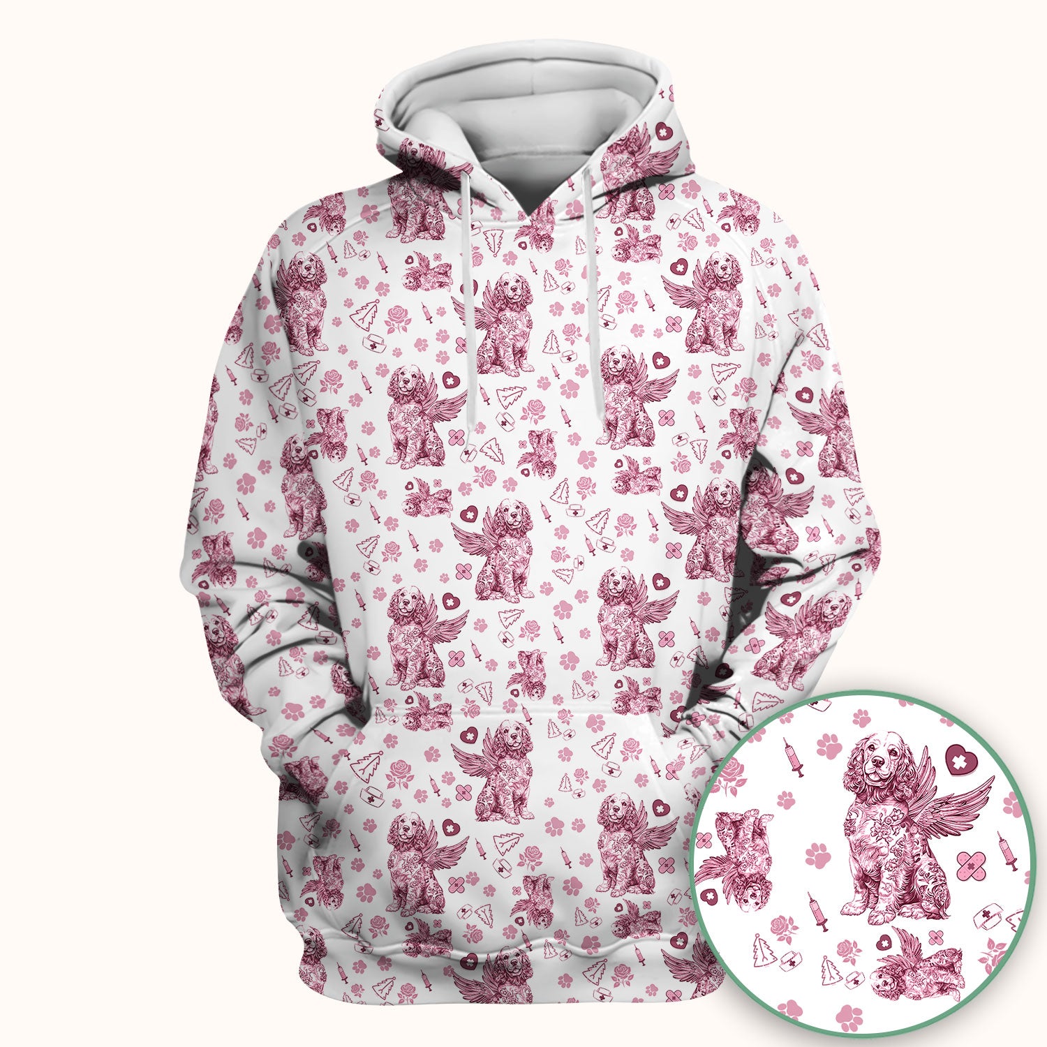 Toile De Jouy Scrubs for Nurses - Angel Puppy Medical Uniform - Floral Dog in Heaven Gift for Women, Vet Techs, RN CNA LPN
