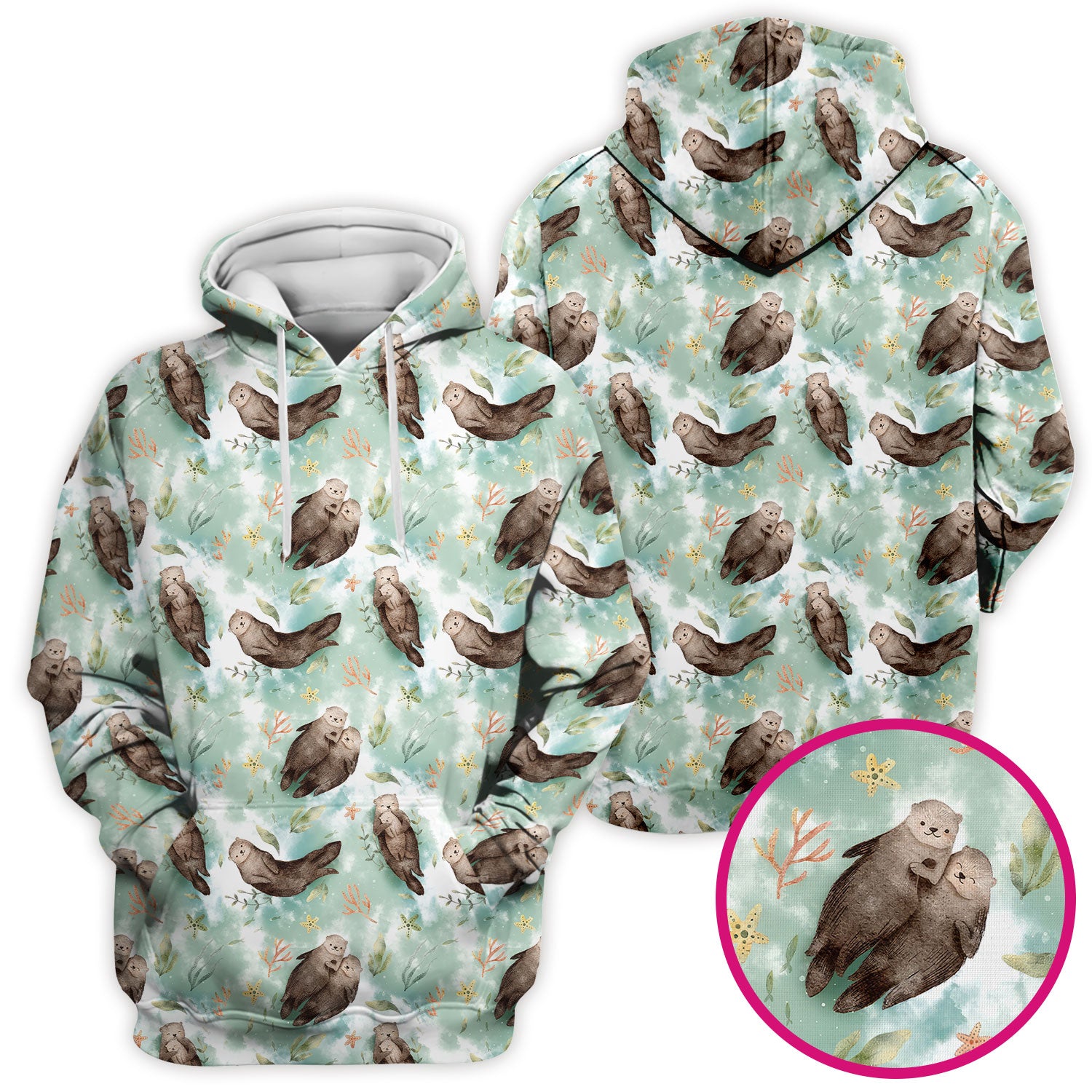Cute Sea Otter Watercolor Print Scrub Top for Women, Breathable Nursing Uniform