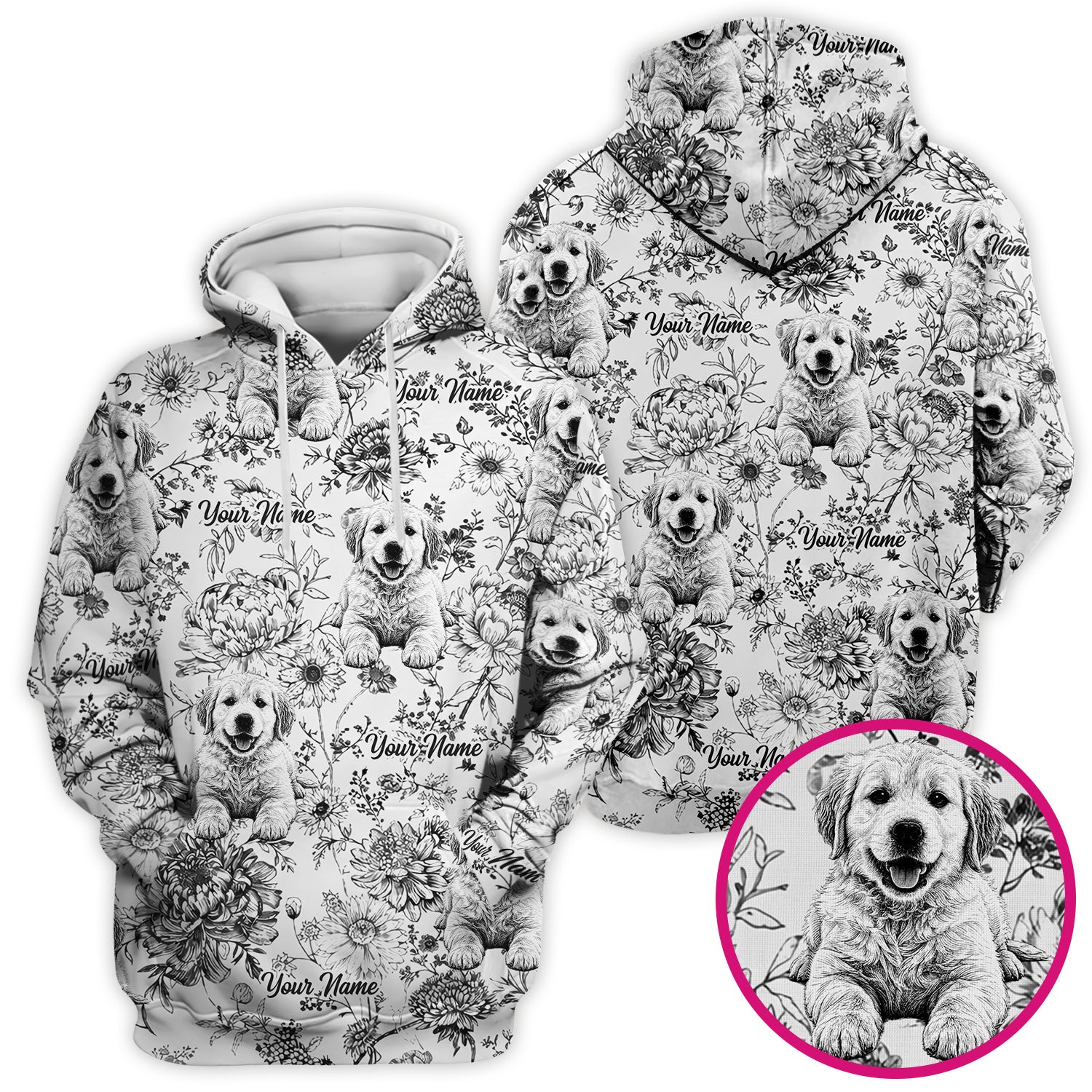 Personalized Custom Pet Photo Name Floral Pattern Scrub Top, Breathable Fabrics Nursing Uniform