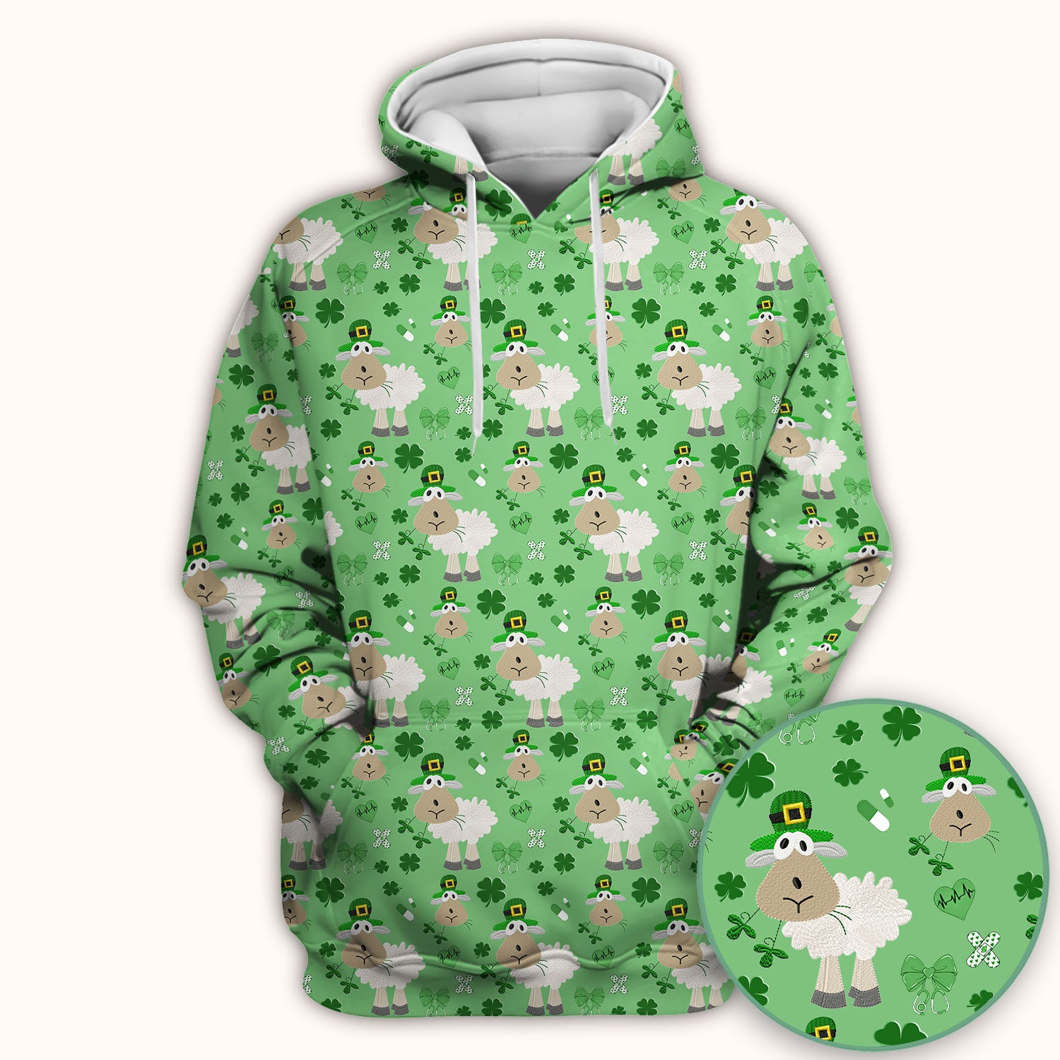 Nurse St. Patrick Scrubs Top, Cute Sheep Shamrock Pattern Nurse Shirt, Breathable Fabrics Nursing Uniform