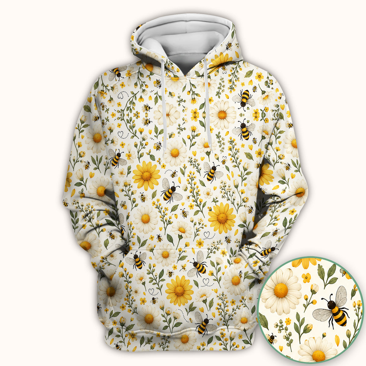 Cute Honey Bee And Daisy Pattern Scrub Top, Comfortable Scrubs for Nurses