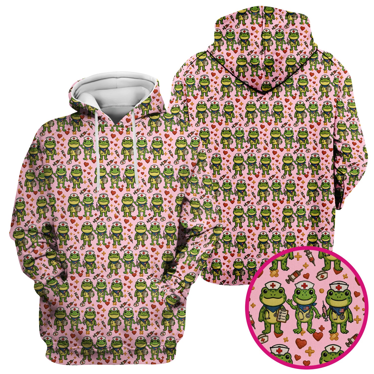 Frog Pattern Scrub Top, Cute Frog Scrub Shirt, Breathable Fabrics Nursing Uniform