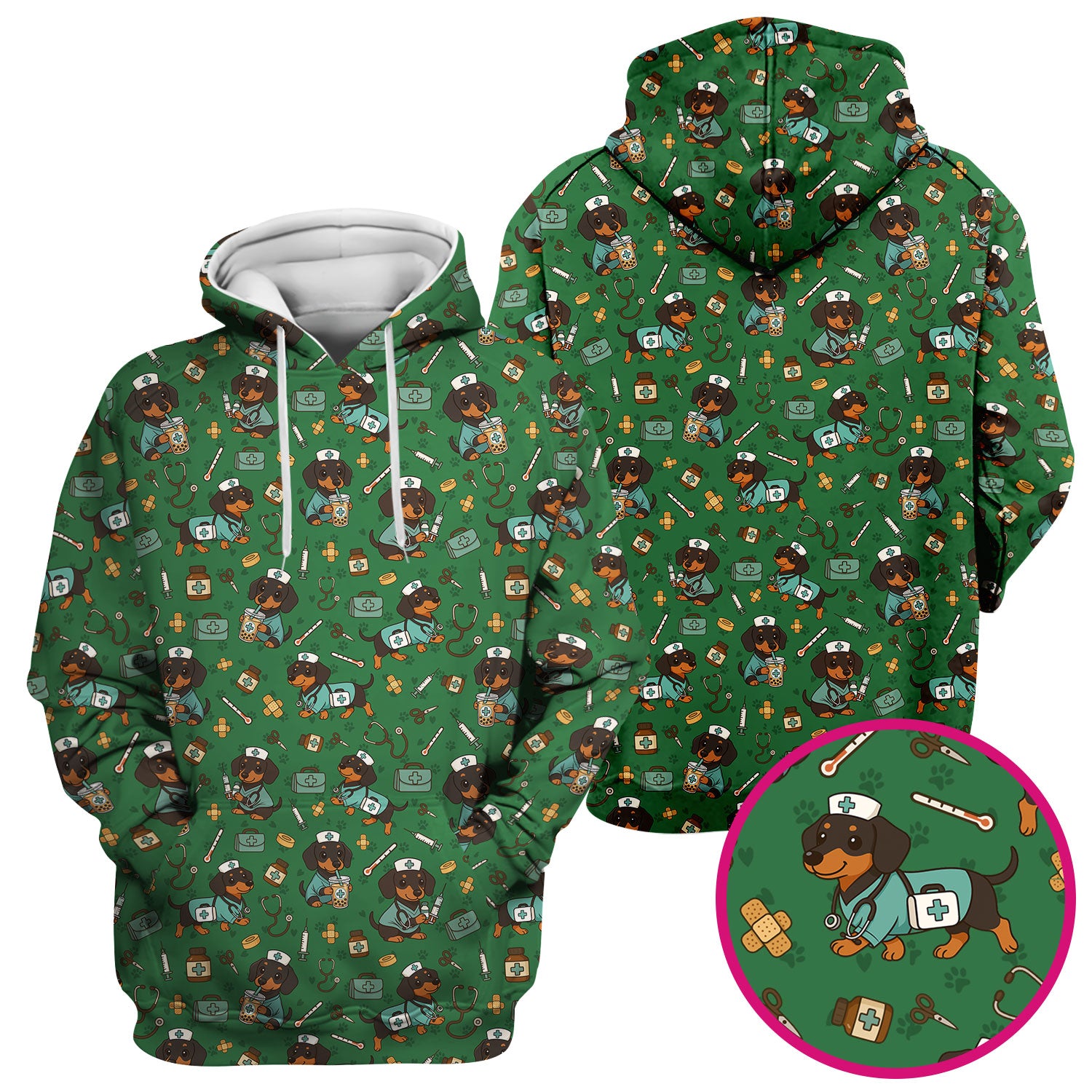 Funny Dachshund Nurse Scrubs - Cute Dog Print Medical Shirt - Holiday Nurse Scrub Top Gift for RN CNA Doctor, Women & Men