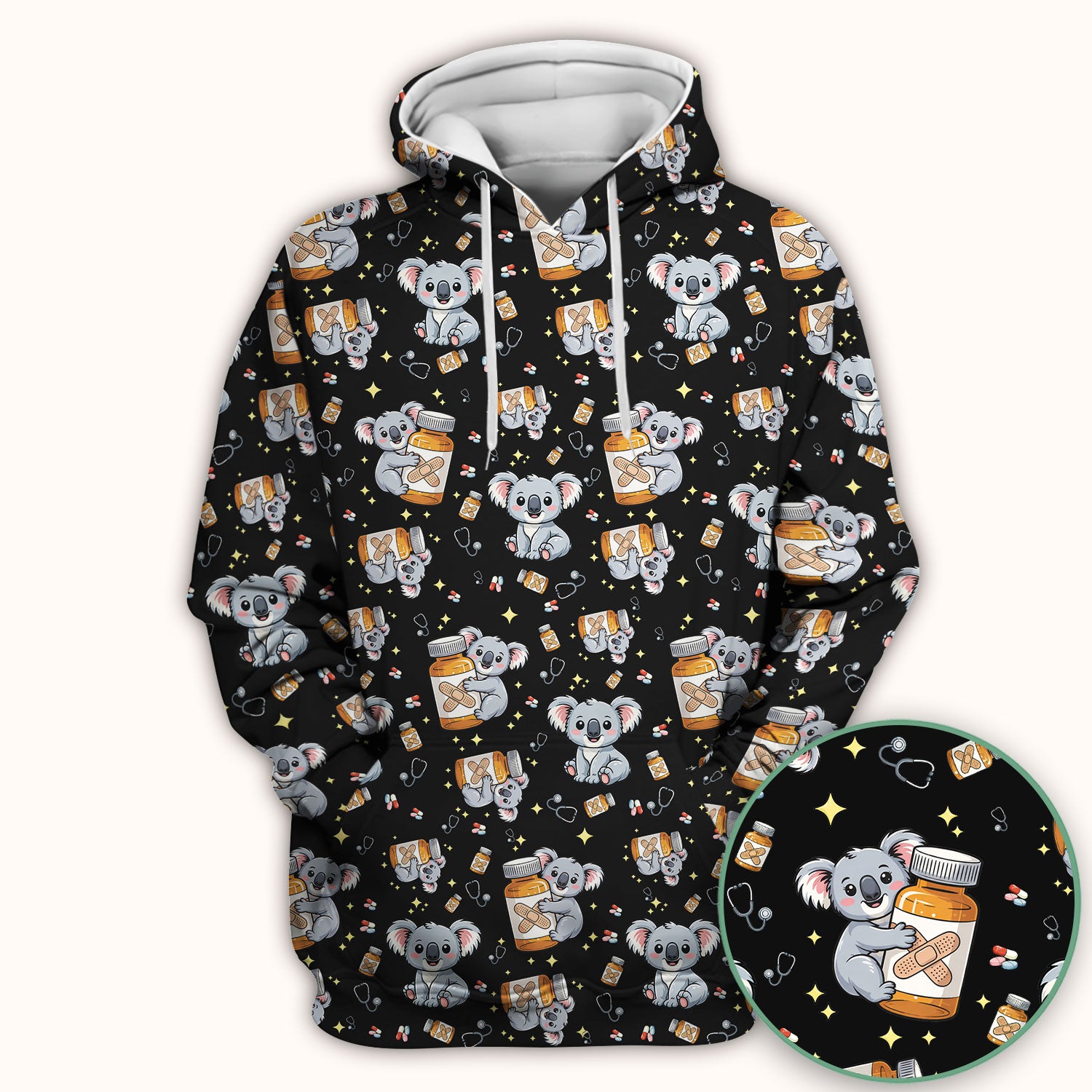 Cute Koala Nurse Bandage Medicine Print Scrub Top, Comfortable Scrubs for Nurses