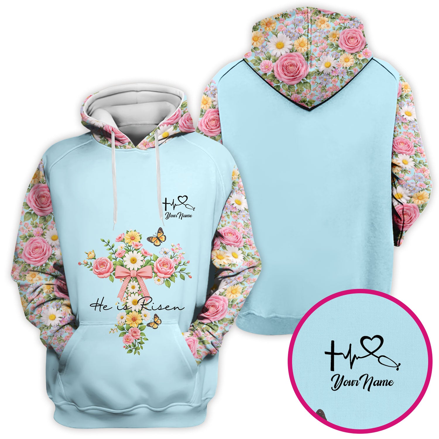 Personalized Meaningful Easter Nurse He Is Risen Floral Cross Bow Pattern Scrub Top, Comfortable Scrubs for Nurses