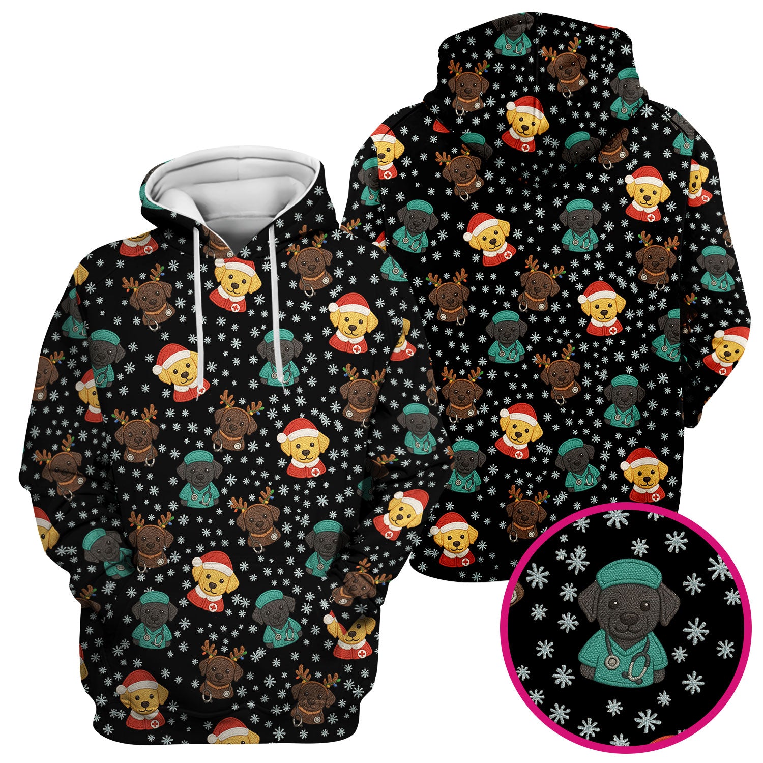 Christmas Dog Pattern Scrub Top, Cute Puppy Nurse Scrub Shirt, Holiday Nursing Uniform