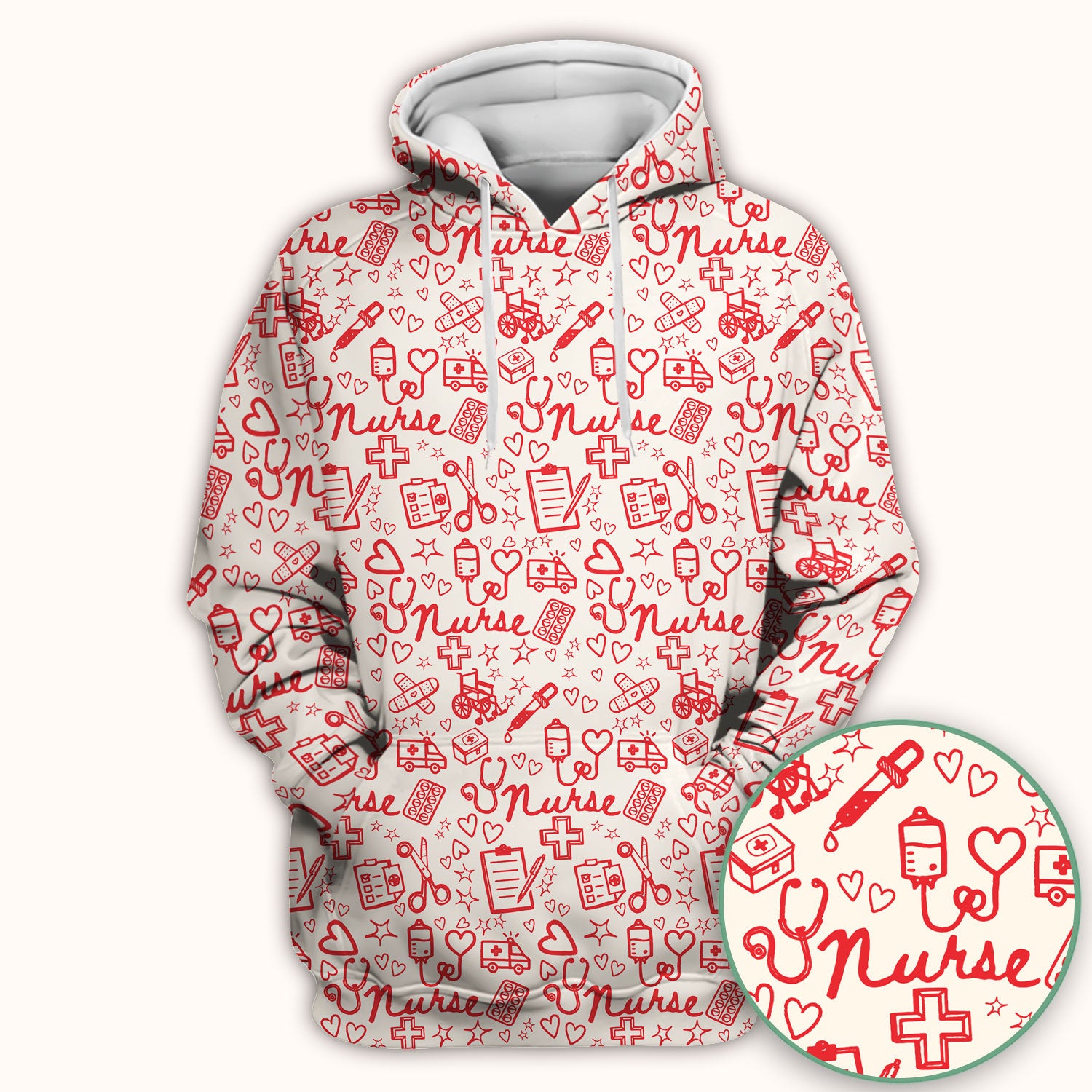 Cute Nurse Heart Medical Pattern Scrub Top, Comfortable Scrubs for Nurses