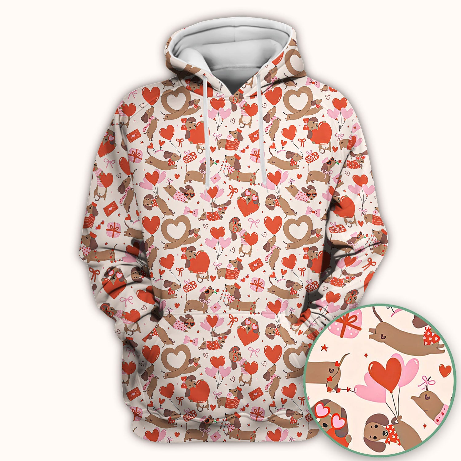 Cute Dachshund Valentine Medical Pattern Scrub Top, Breathable Fabrics Nursing Uniform