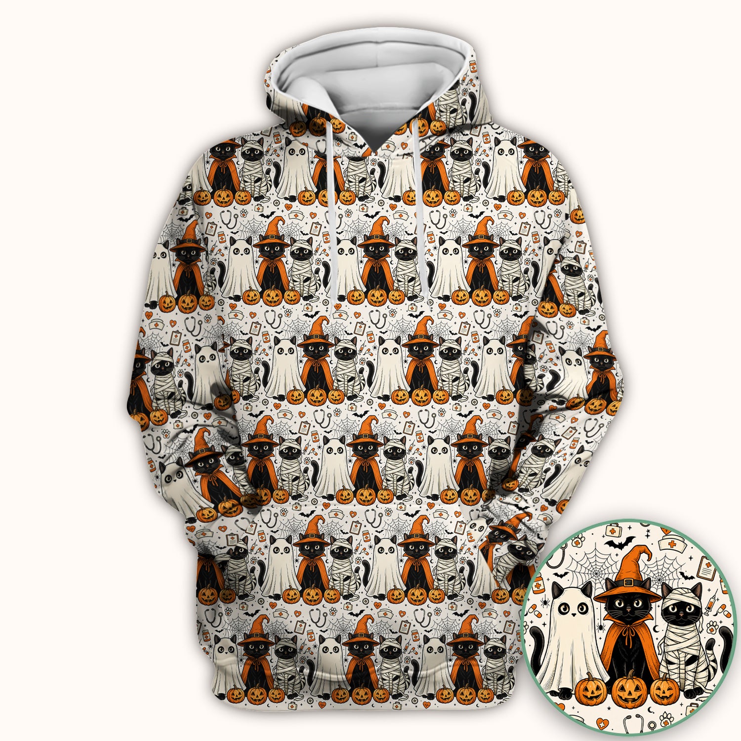 Spooky Halloween Costume Cats Scrub Top, Comfortable Scrubs for Nurses