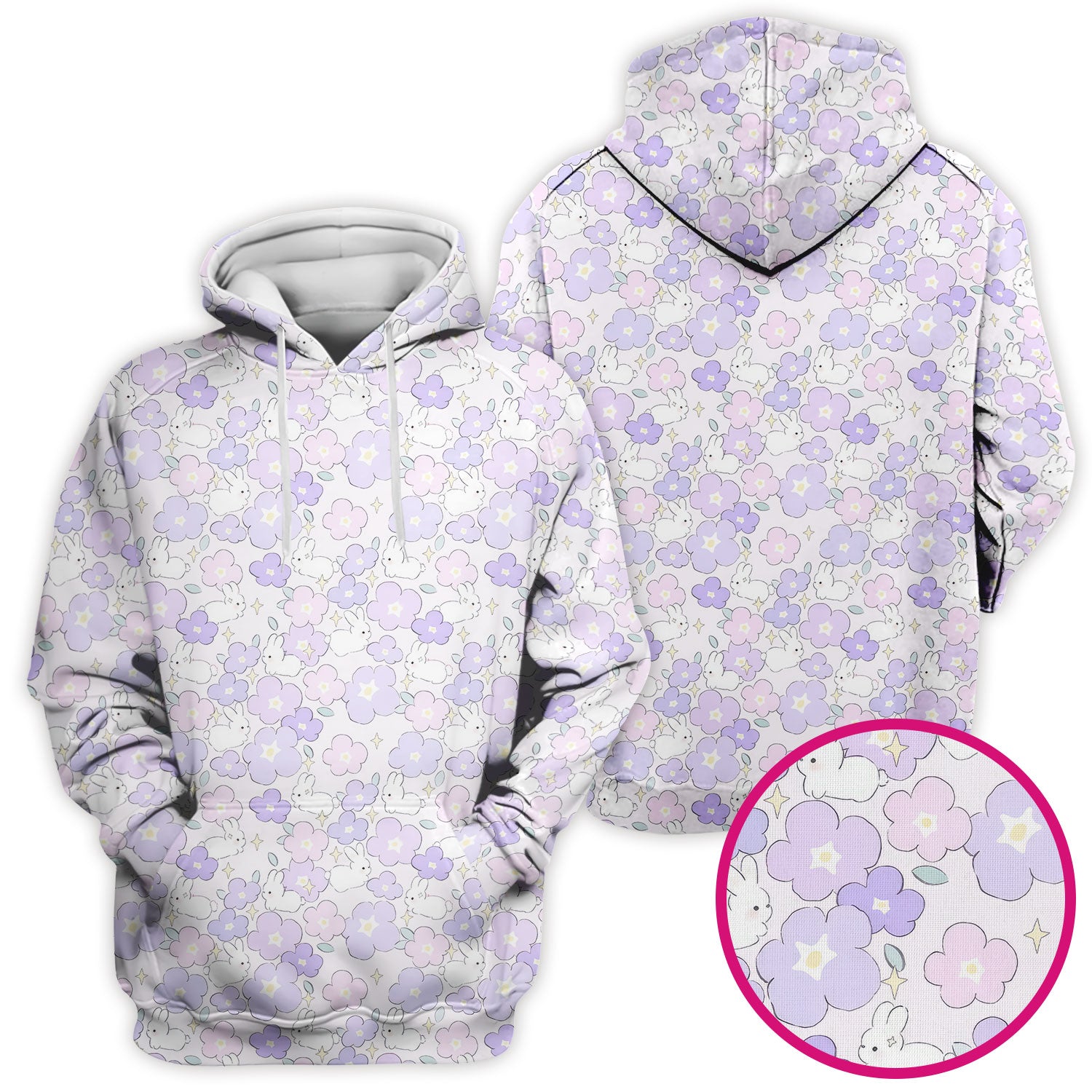 Cute Bunny Floral Pastel Pattern Scrub Top, Breathable Fabrics Nursing Uniform