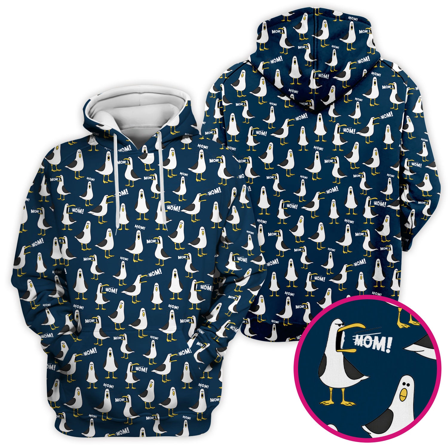 Funny Seagull Mom Seamless Pattern Scrub Top, Comfortable Scrubs for Nurses
