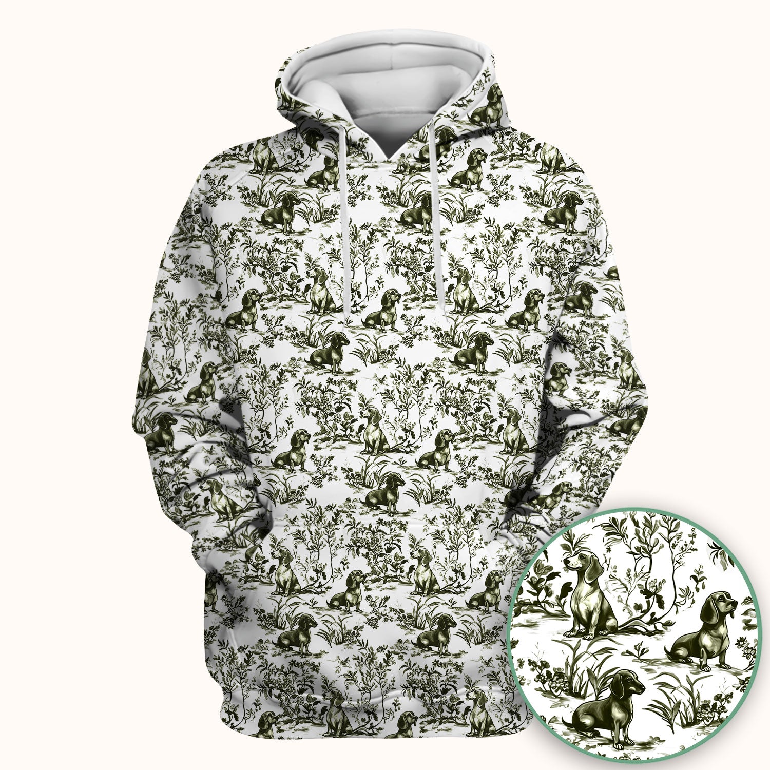 Toile de Jouy Dog Scrub Top – Elegant Blue Dachshund Pattern – Cute Medical Uniform for Nurses, Vets, and Animal Care Workers