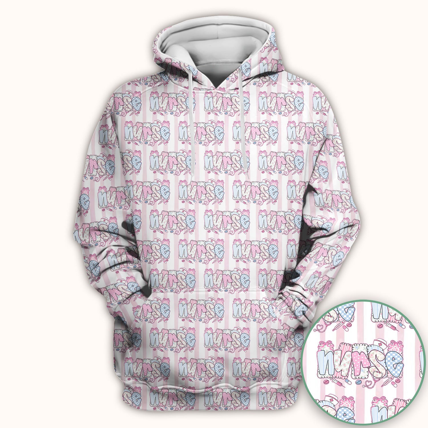 Cute Pastel Nurse Pattern Scrub Top, Comfortable Scrubs for Nurses