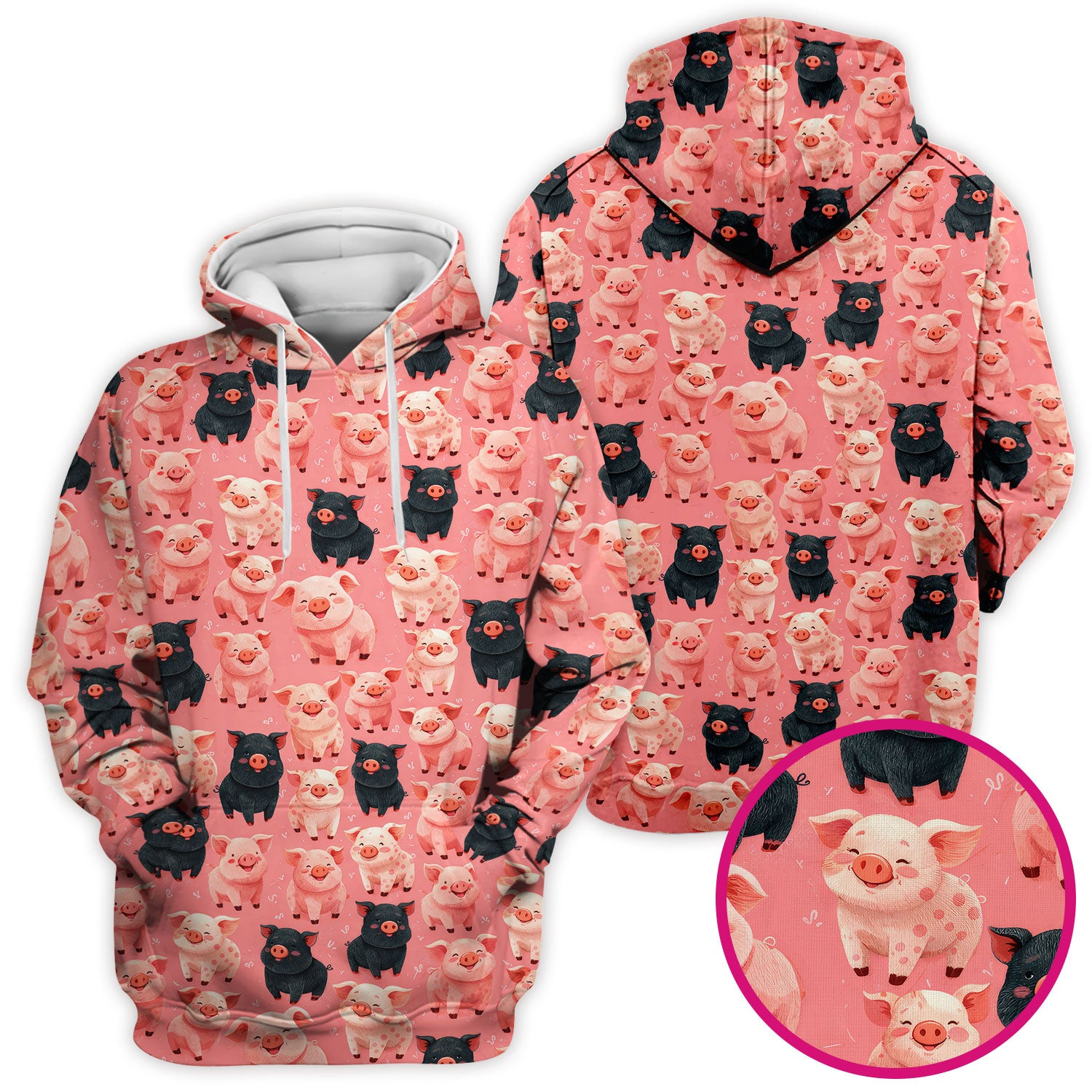 Cartoon Pig Print Scrub Top, Comfortable Medical Scrubs for Nurses